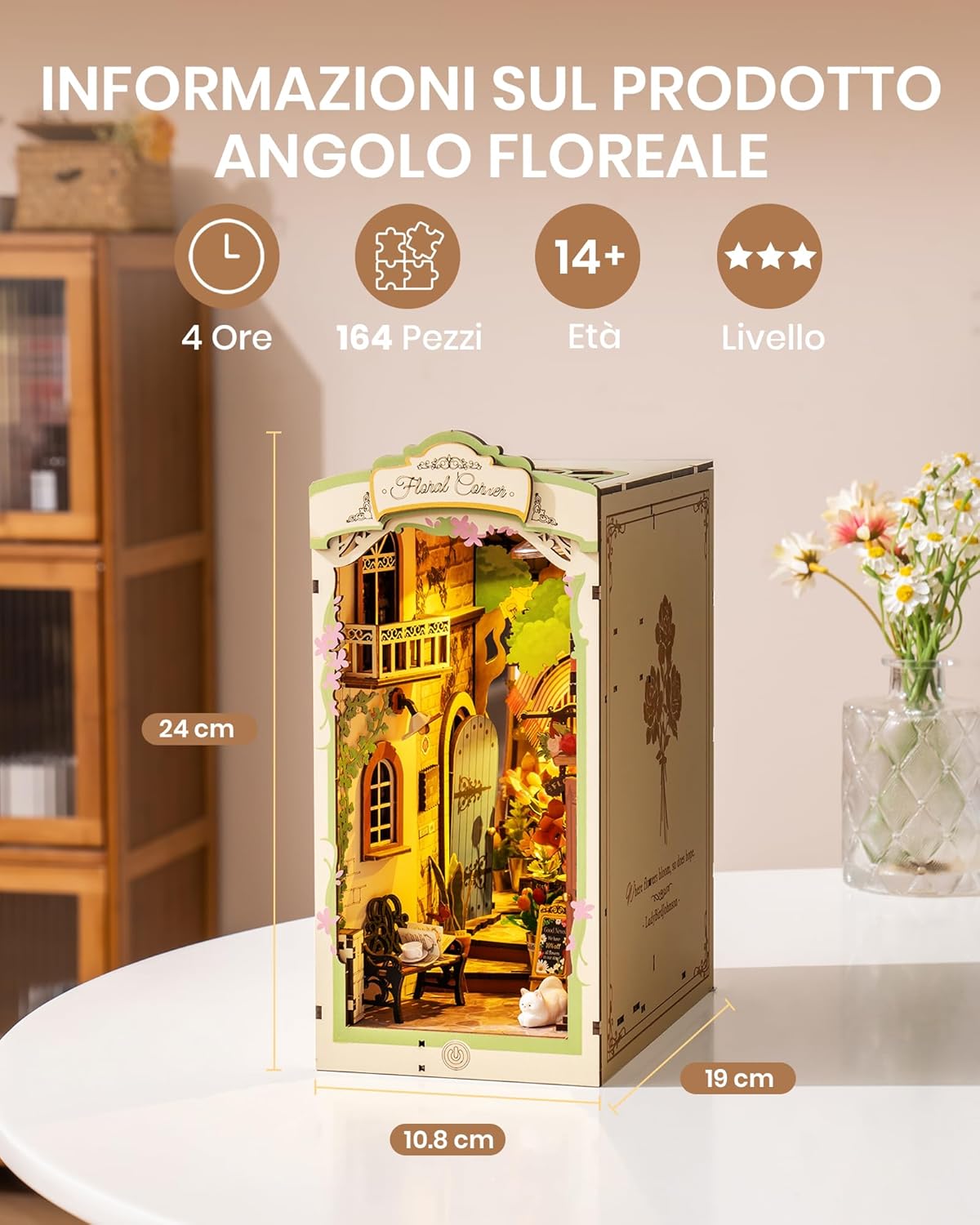 Thumbnail 3 de ROBOTIME Book Nook Angolo Floreale con luci LED in legno, kit da costruire per diorama romantico