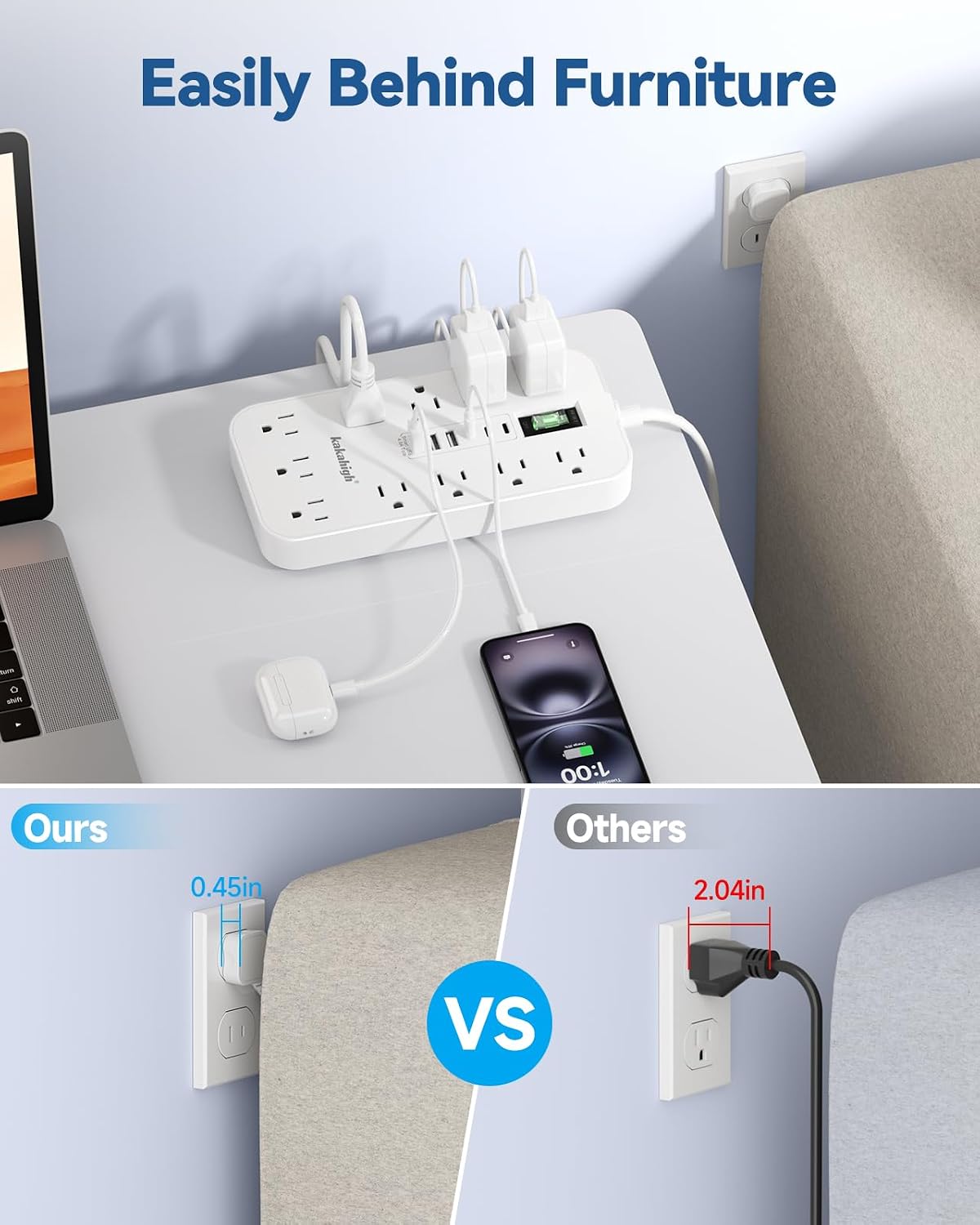 Detalle 2 de kakahigh 808 Power Strip, 11 AC Outlets, 6 USB Ports, 5-Foot Cord