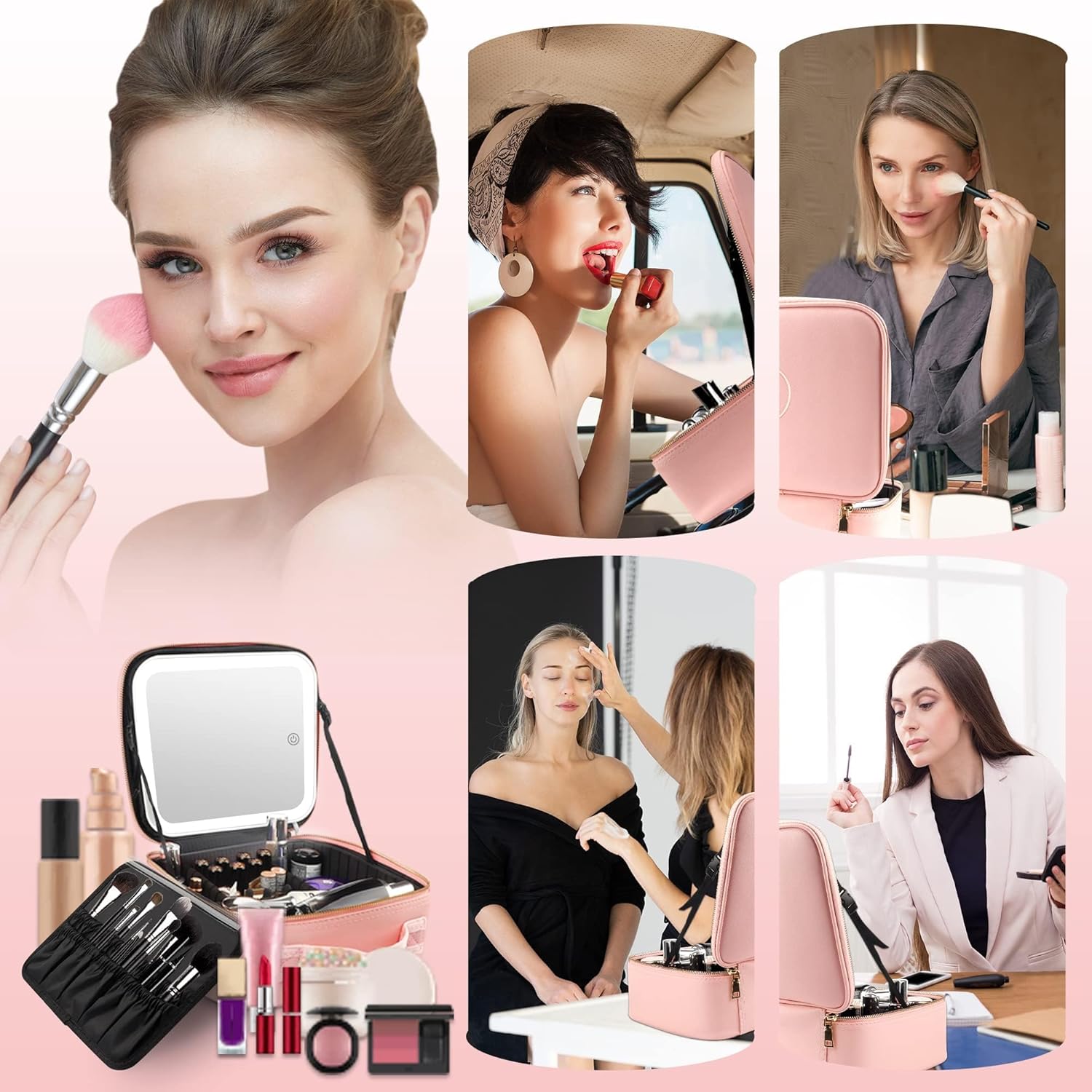 Thumbnail 6 de MOMIRA Reise-Make-up-Tasche mit beleuchtetem Spiegel – Rosa