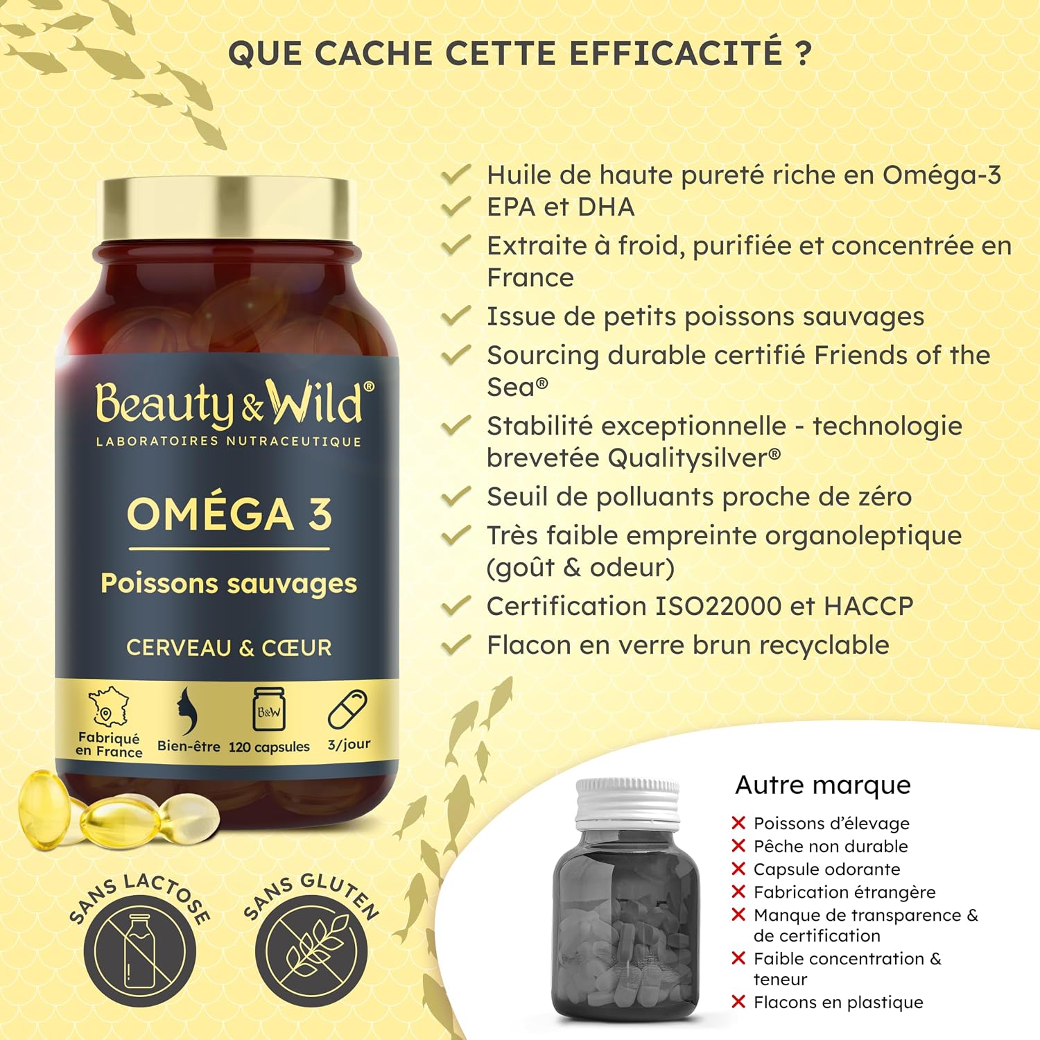 Detalle de Capsules d'Oméga 3-2000 mg d’Huile de Poissons Sauvages – Santé du Cœur et du Cerveau