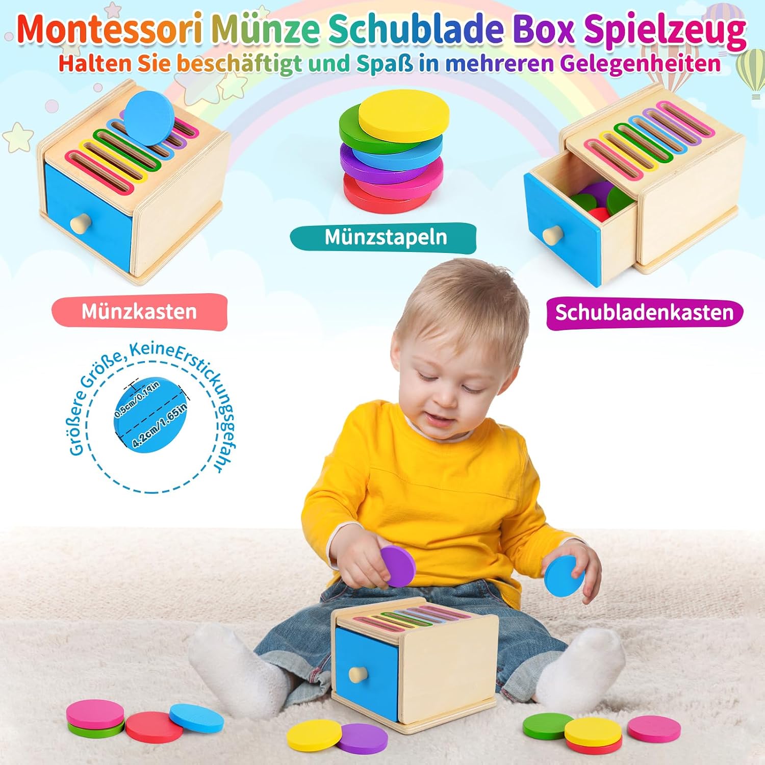 Detalle 2 de FCSONU Montessori Steckspiel Holz 12 Teile 12×11×8,5 cm 🎲