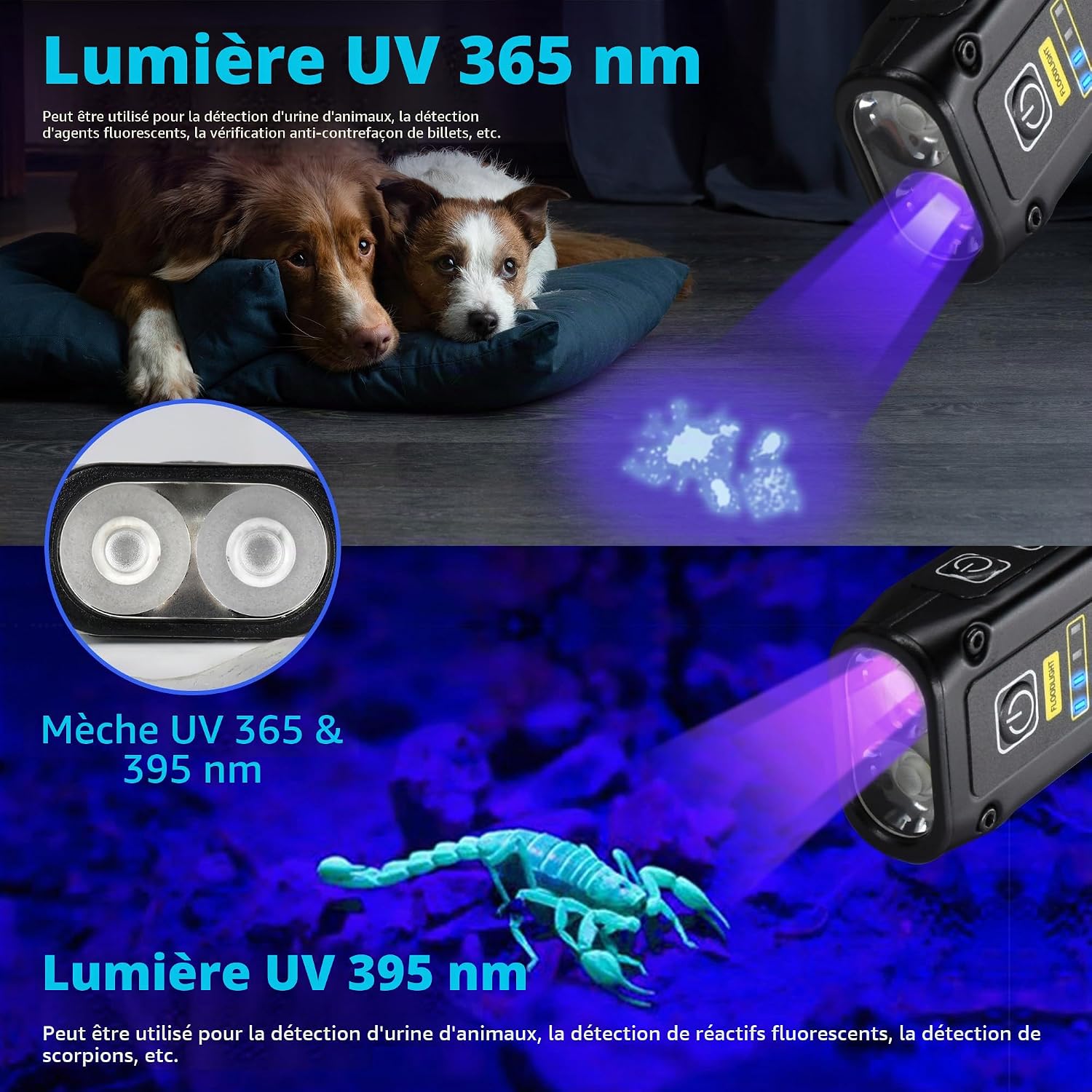 Detalle 2 de DARKBEAM B203 UV-zaklamp met 365 en 395 nm, COB-zijlicht en USB-C