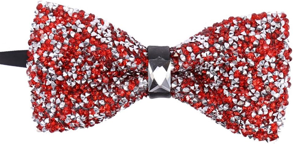 Detalle de Elfeves Men's Rhinestone Bow Tie, Red and Silver