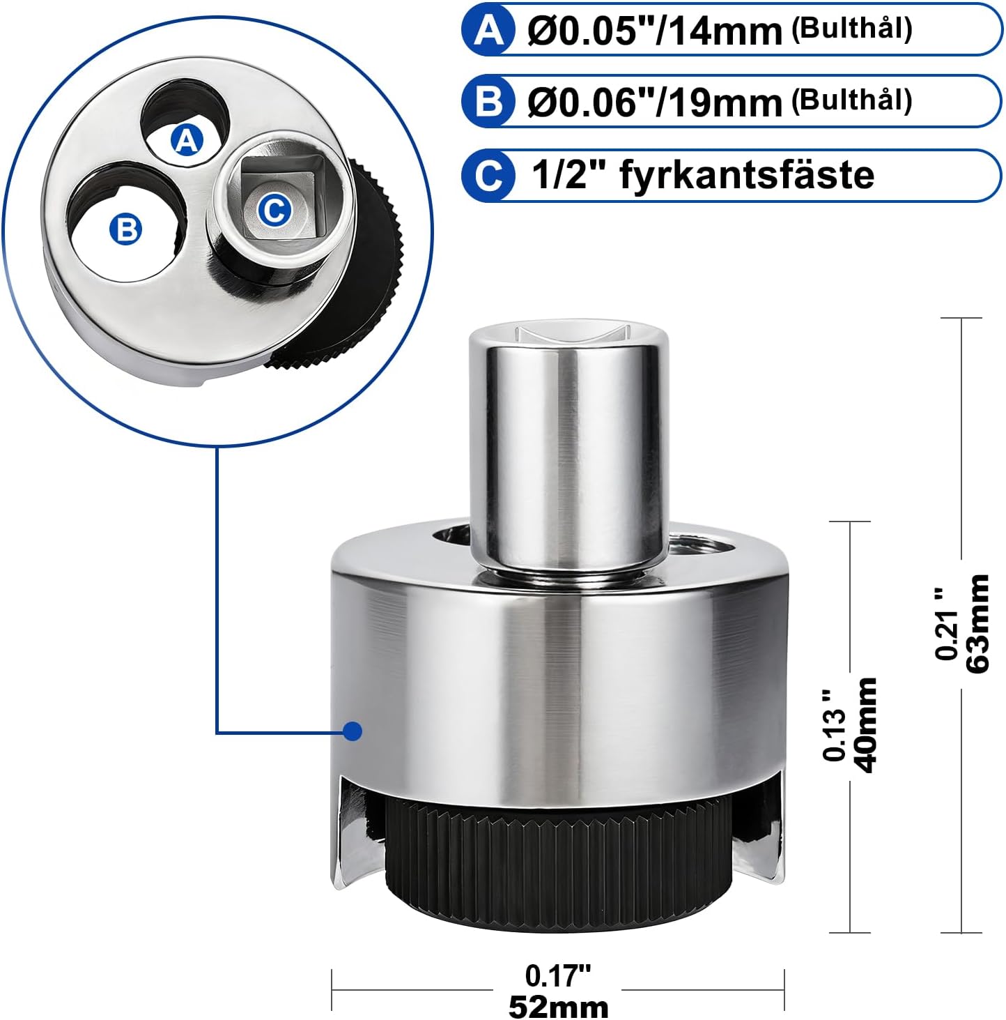 Detalle de Tapeindtrekker voor 6–19 mm met nokmechanisme en aansluiting voor 1/2 inch ratel