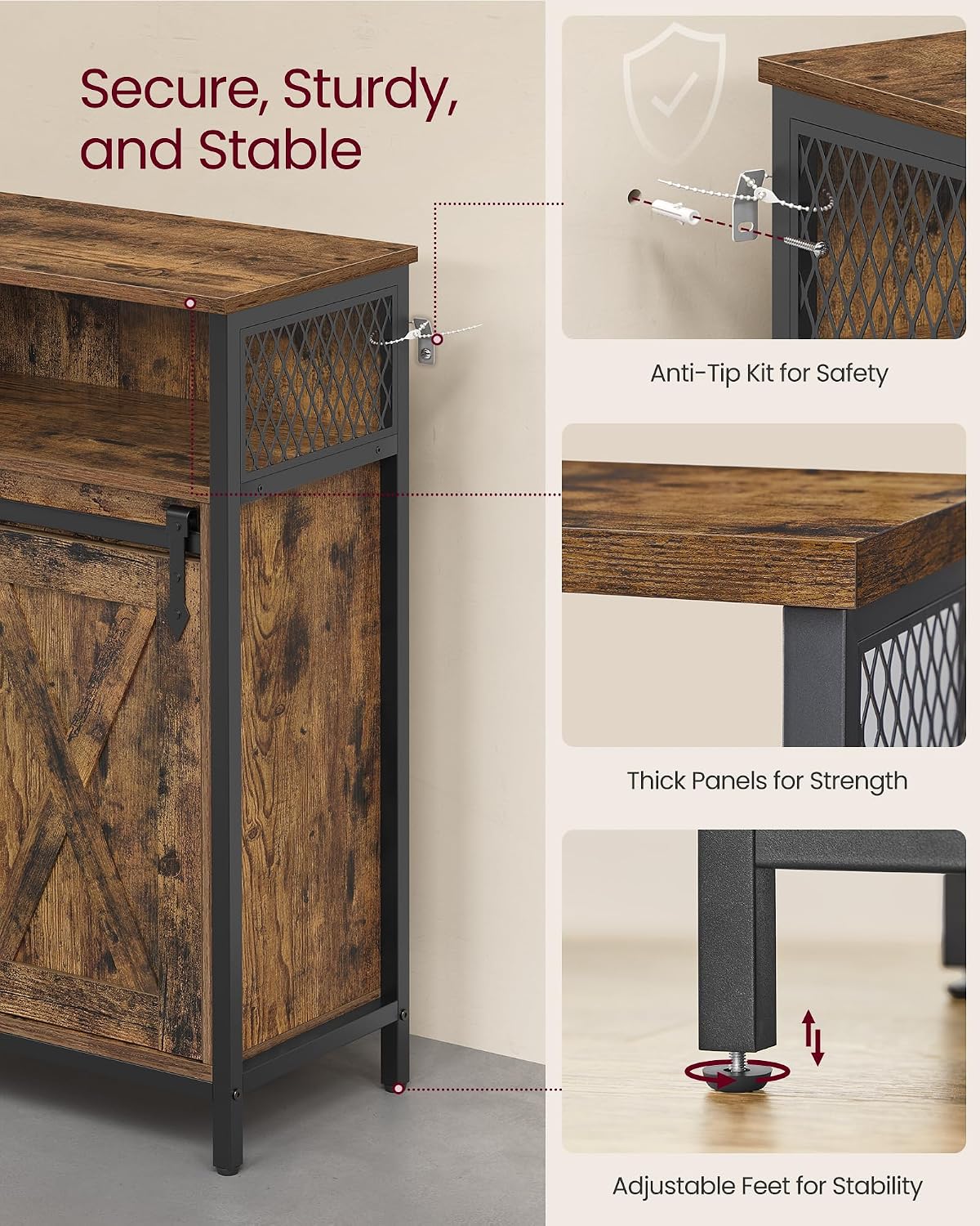Thumbnail 5 de VASAGLE LSC089B01 Storage Cabinet with Sliding Barn Door and Adjustable Shelf