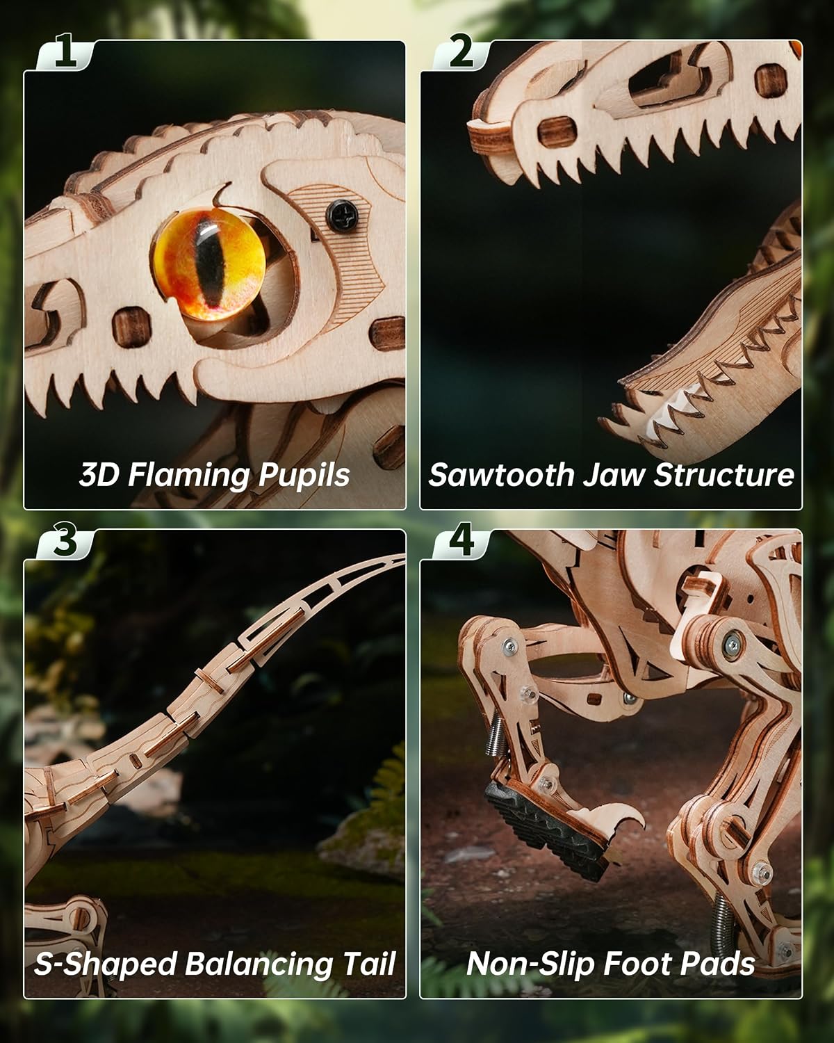 Thumbnail 2 de ROBOTIME LD01 3D Wooden Puzzle Dinosaur Kit (Velociraptor walking model) for kids & adults