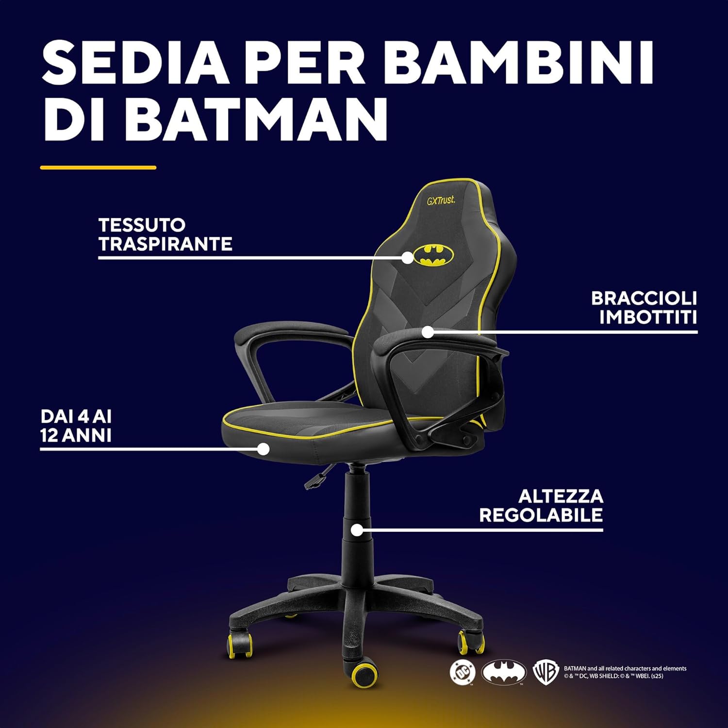 Thumbnail 3 de GXTrust Revvo 703BM sedia gaming Batman per bambini 4-12 anni, regolabile in altezza