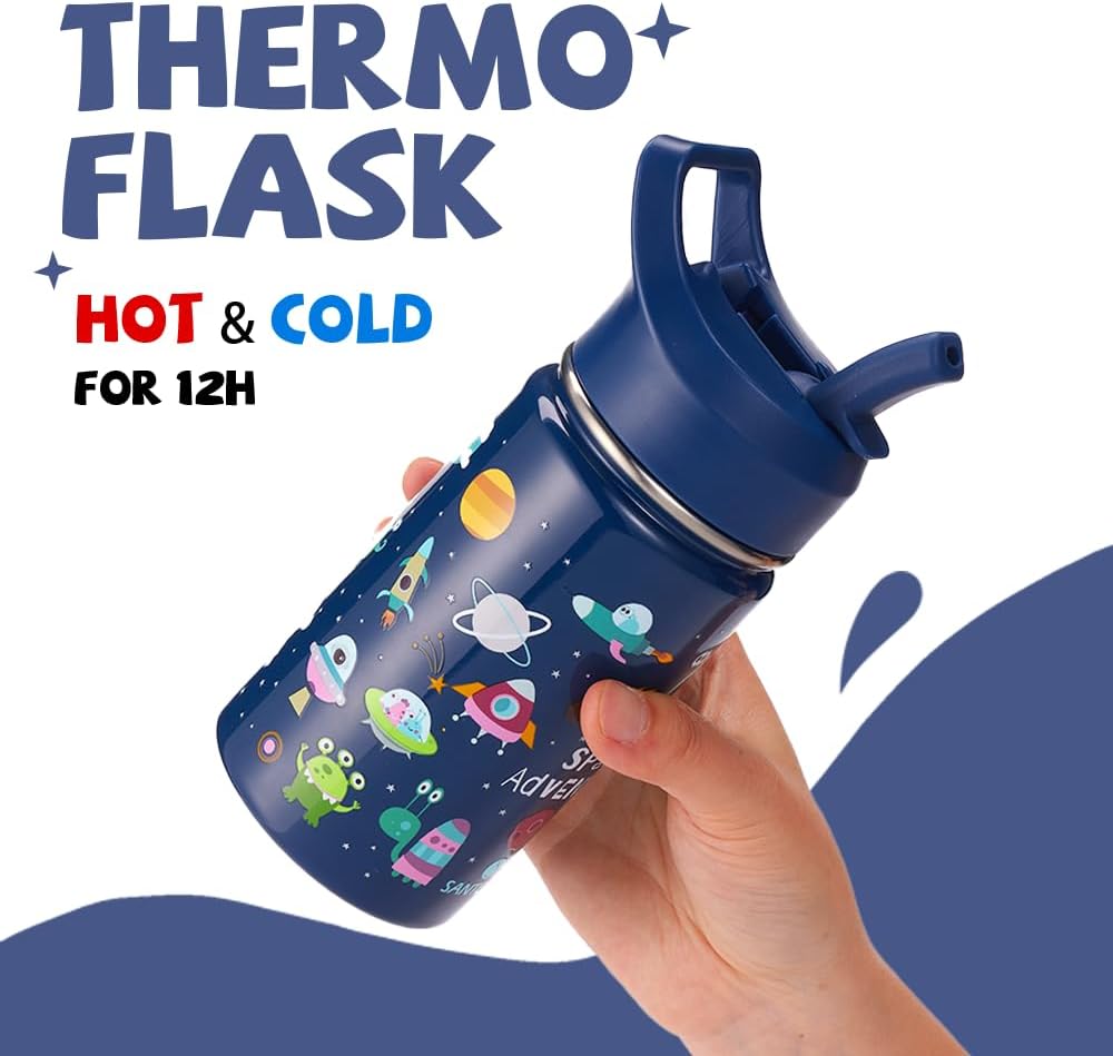 Thumbnail 1 de SANTECO Kinder-Trinkflasche aus Edelstahl 500 ml mit Strohhalm – BPA-frei, auslaufsicher & isolierend