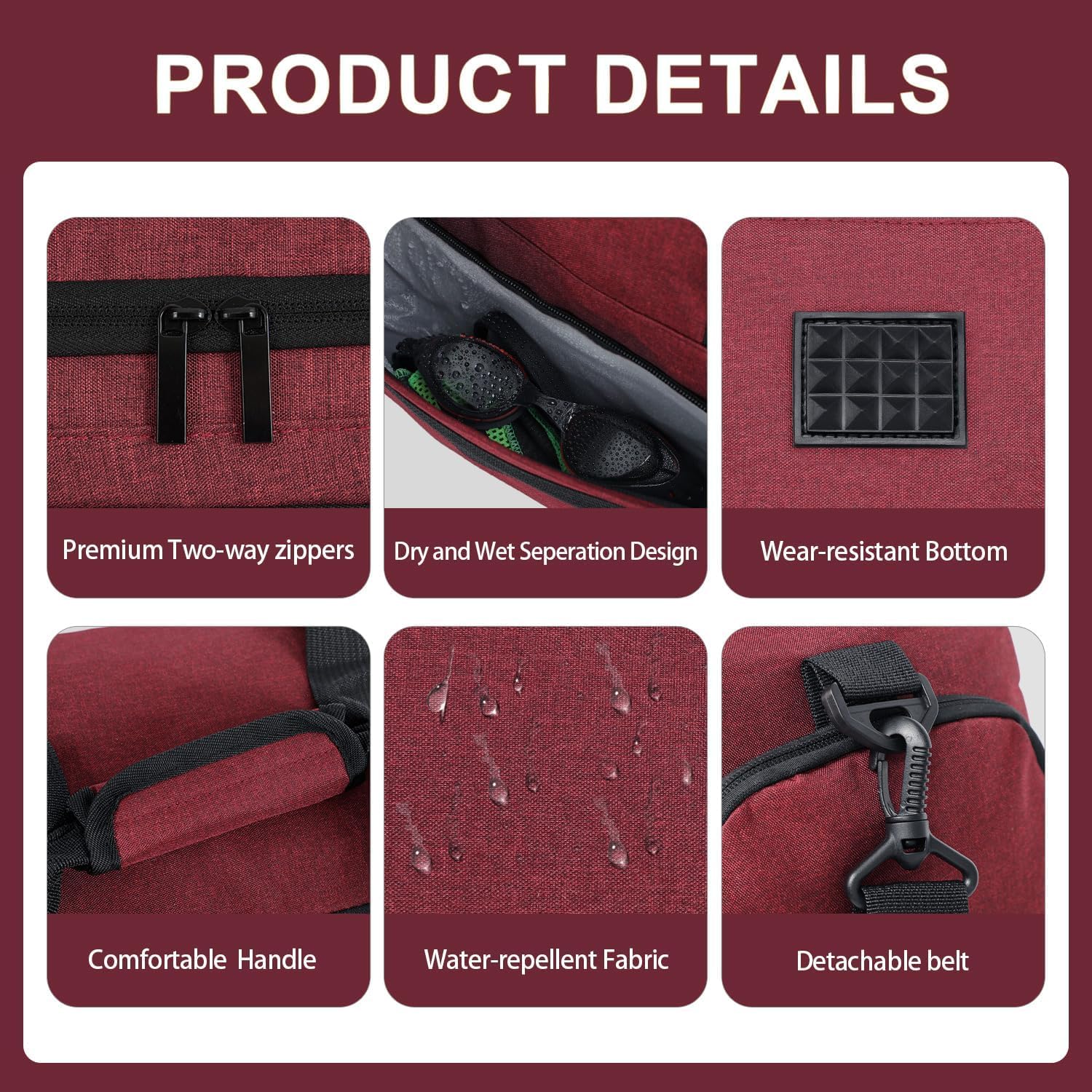 Detalle de FIORETTO 50L Sporttasche & Reisetasche mit Schuhfach und Nassfach – wasserdicht, 50 x 30 x 31 cm