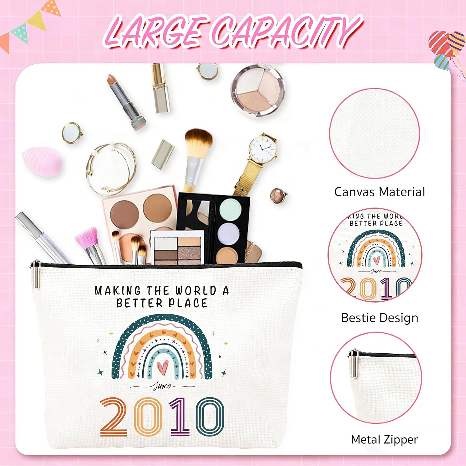 Thumbnail 2 de 16th Birthday Gifts for Girls – Cute 3‑Piece Makeup Bag, Socks & Keychain Set