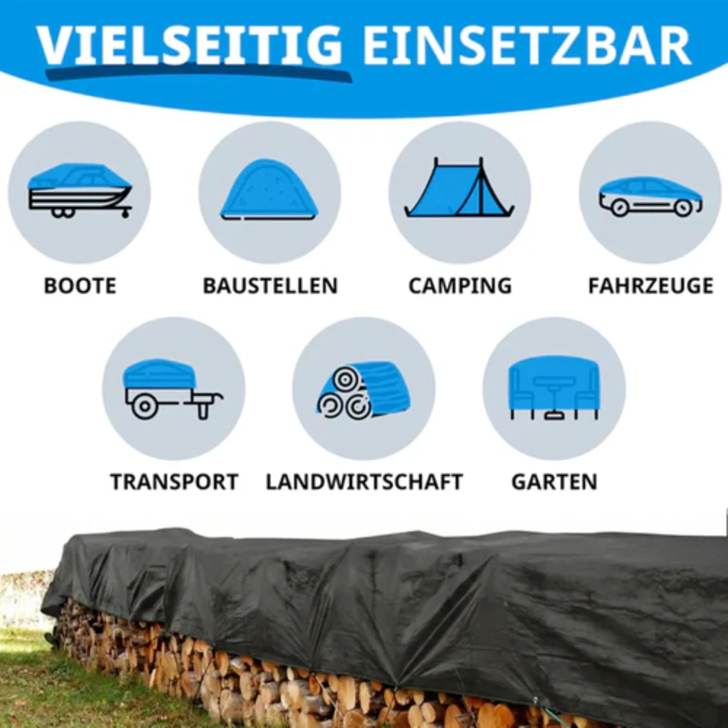 Thumbnail 5 de KARAT Abdeckplane 240 g/m² wasserdicht, 10 × 12 m, Anthrazit – Allzweckplane für Garten, Wetter- und UV-beständig