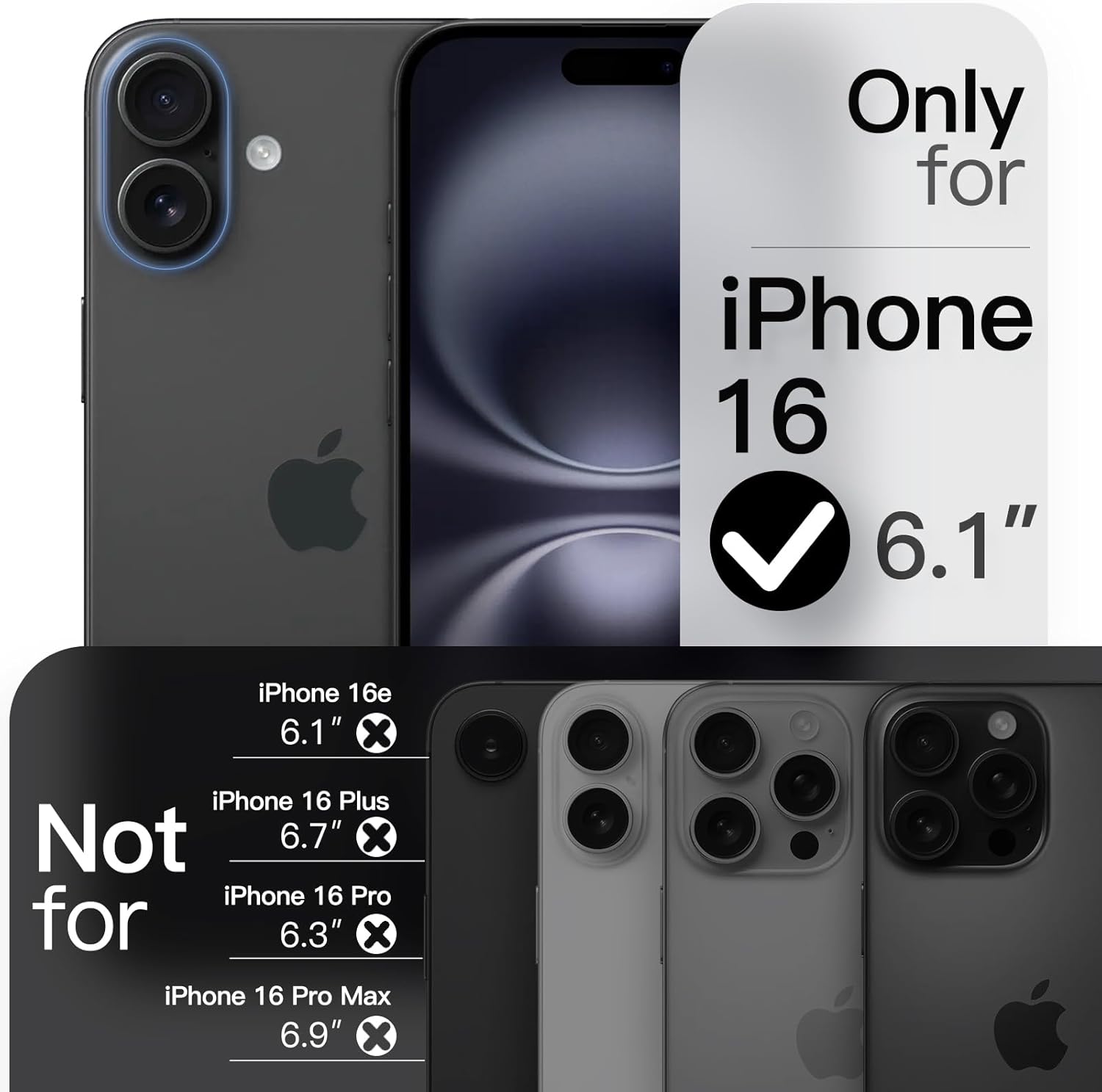 Thumbnail 1 de JETech Cover Magnetica Slim per iPhone 16 6,1" compatibile con MagSafe, protezione lenti fotocamera, finitura opaca (Nero)