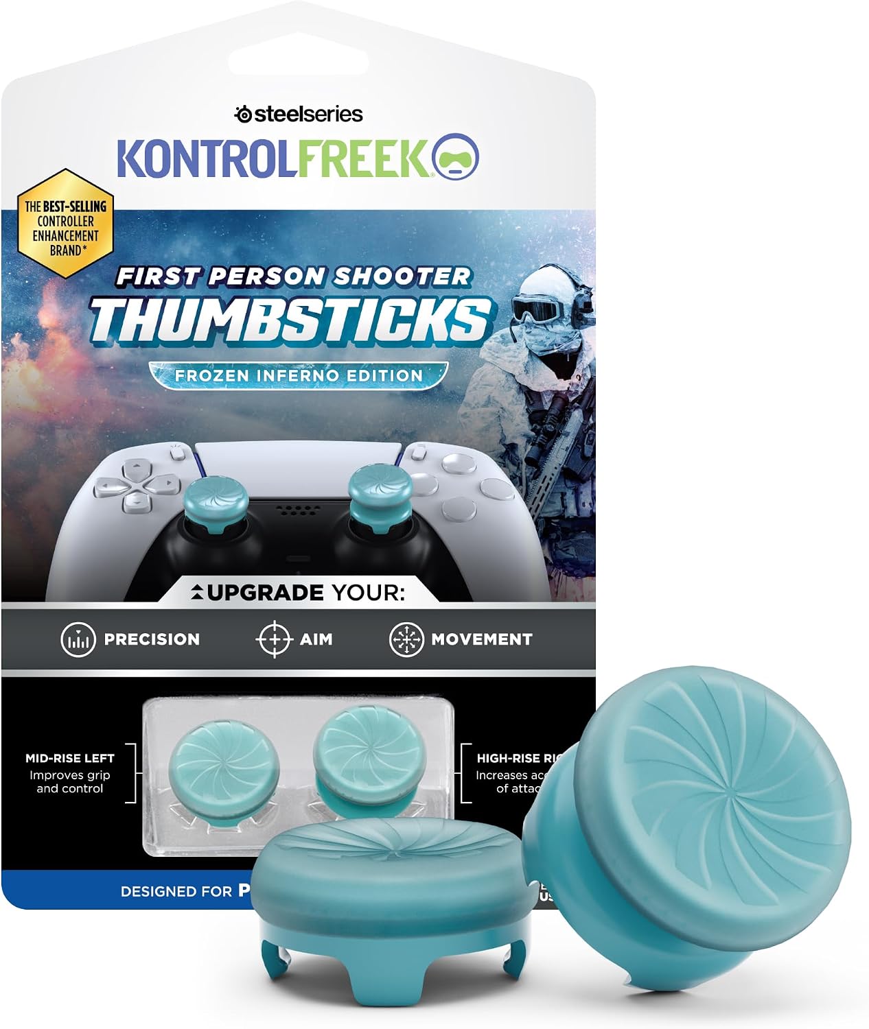 Detalle de KontrolFreek Frozen Inferno Thumbsticks – Ultra-Grippy Mid- and High-Rise for PS4/PS5