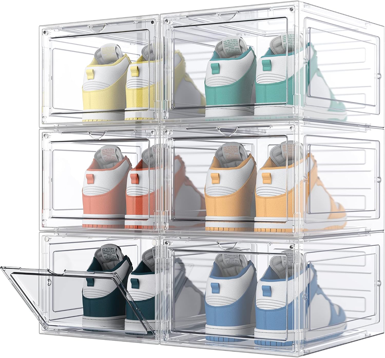 Detalle de HOMIDEC: 6 Scatole per Scarpe impilabili in plastica trasparente con coperchio magnetico