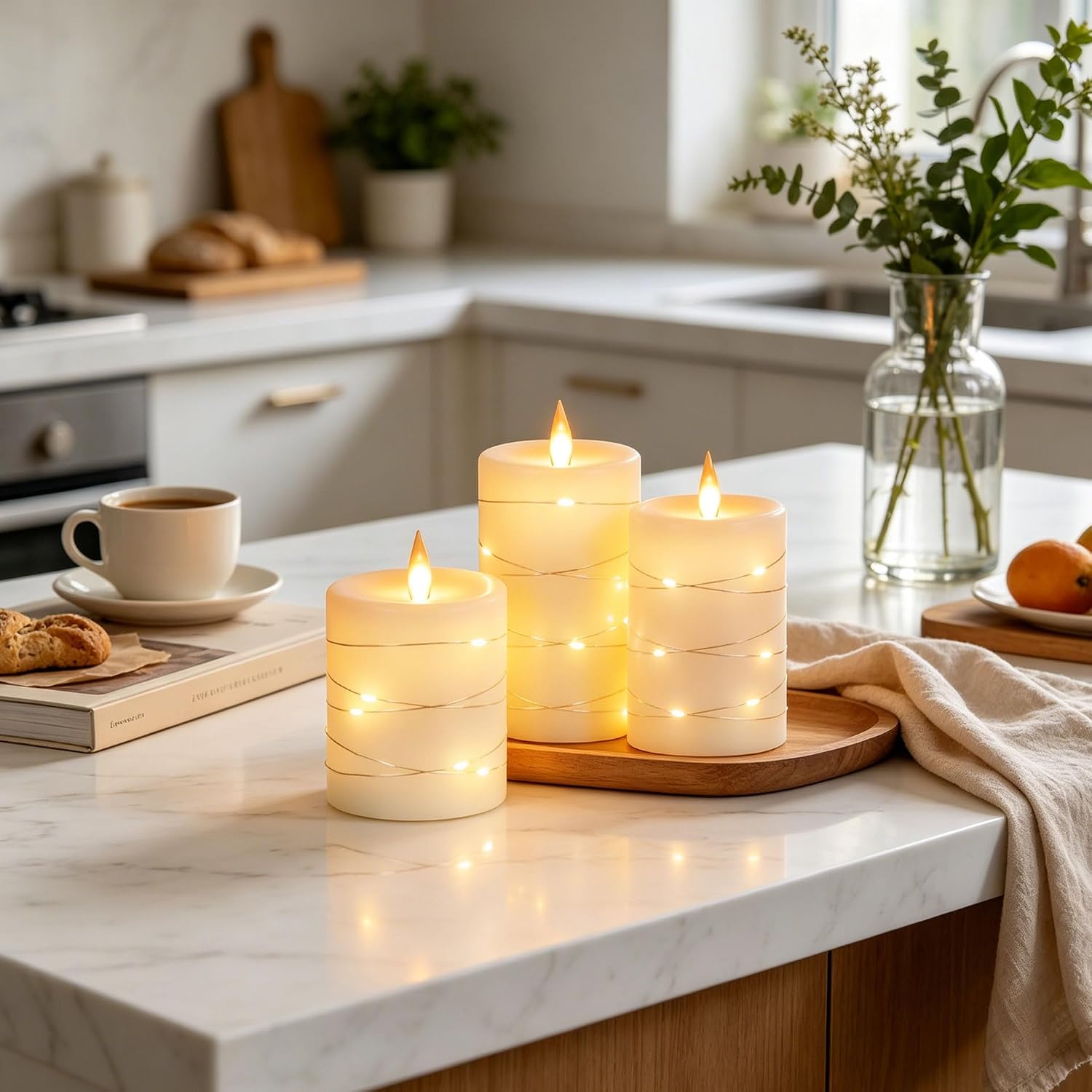 Thumbnail 1 de Da by 3 Candele LED Avorio con Luci Fatate Avvolgenti – Set da 3 candele decorative in cera, telecomando incluso