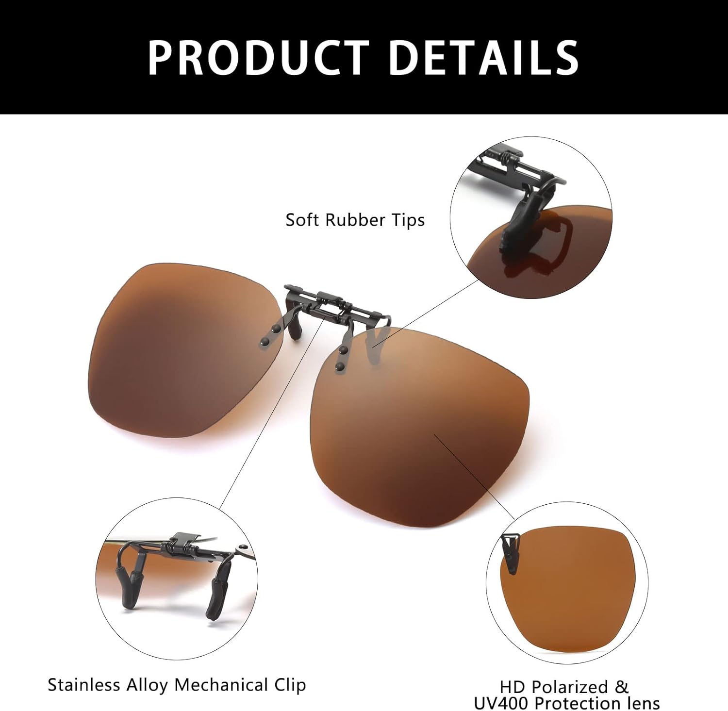 Thumbnail 2 de YAMEIZE Polarized Clip on Sunglasses Round – UV400 Flip Up Rimless Clip Ons
