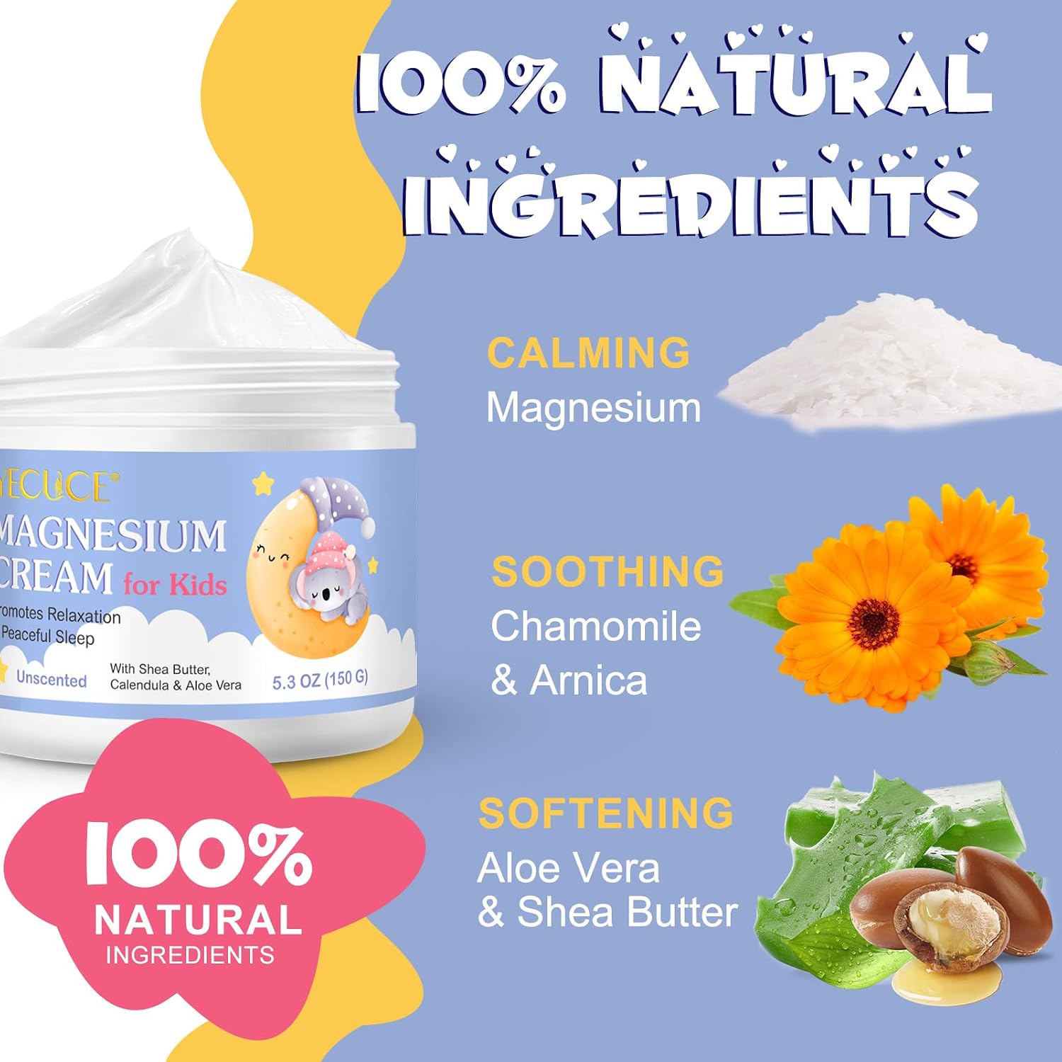 Detalle 1 de RoongDuuDll magnesiumcrème voor kinderen met sheaboter, aloë vera en calendula