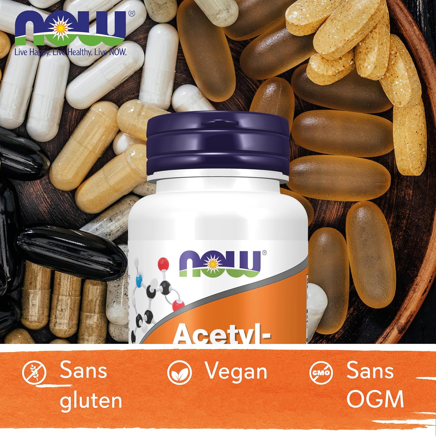 Detalle de Now Foods Acetyl-L-Carnitine 500 mg – 50 gélules végétaliennes