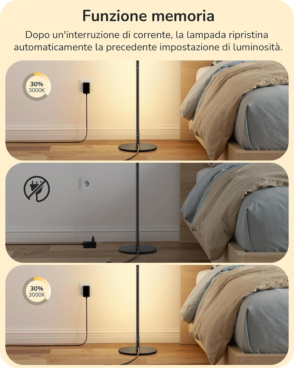 Detalle de EDISHINE Lampada da Terra LED regolabile con altezza e temperatura colore 3000–6000K, Nero