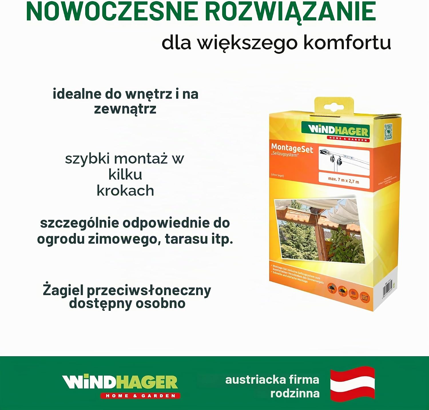 Detalle 2 de Windhager zestaw mocujący do żagli przeciwsłonecznych, system linowy do 7 x 2,7 m
