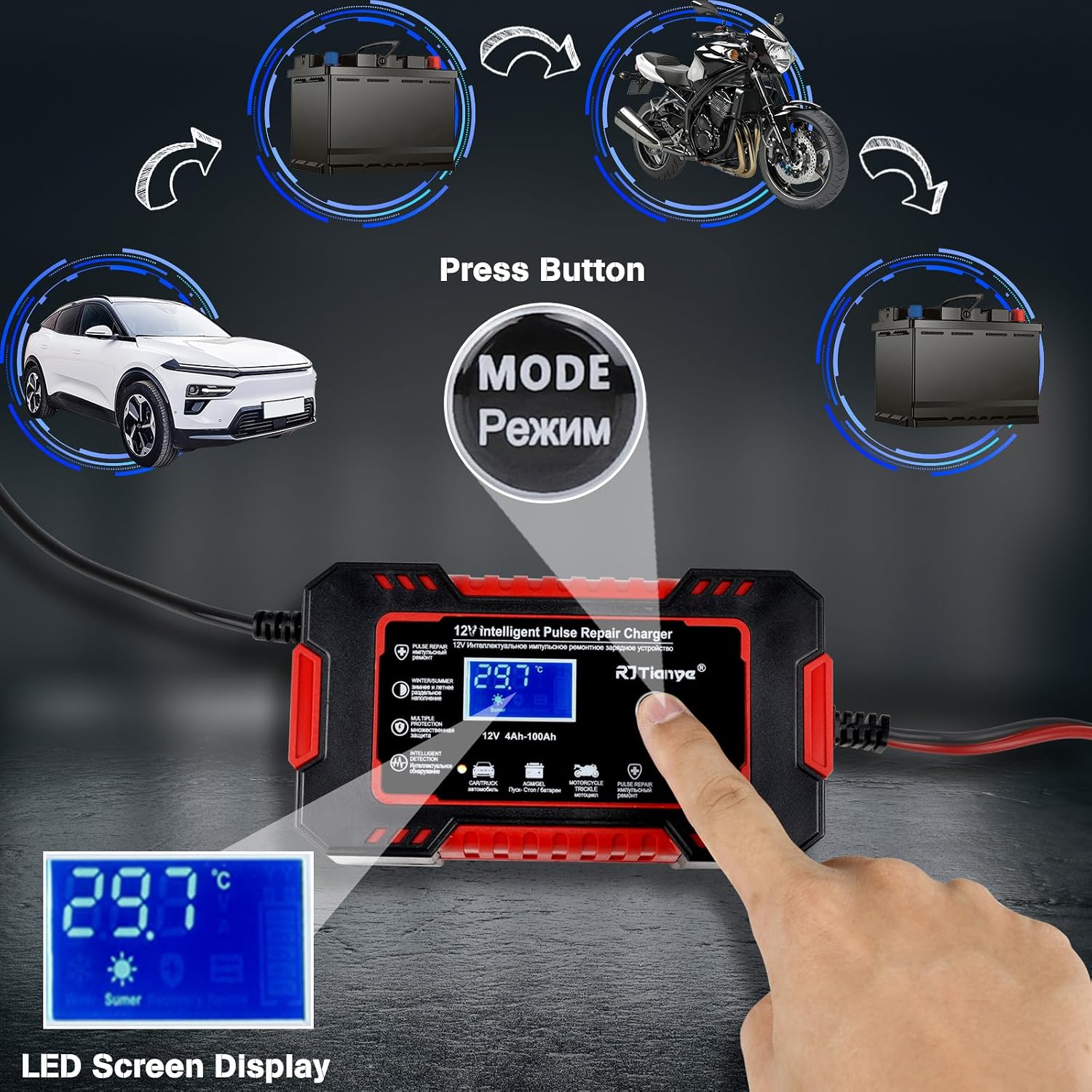 Detalle de I LITTON 12V 6 Amp Car Battery Charger with Pulse Repair and 4 Modes