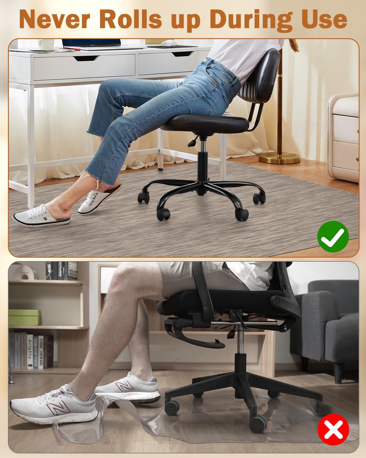 Detalle de Blvornl Office Chair Mat, 35.4" x 47.2" PVC Hard Floor Protector, Dark Brown