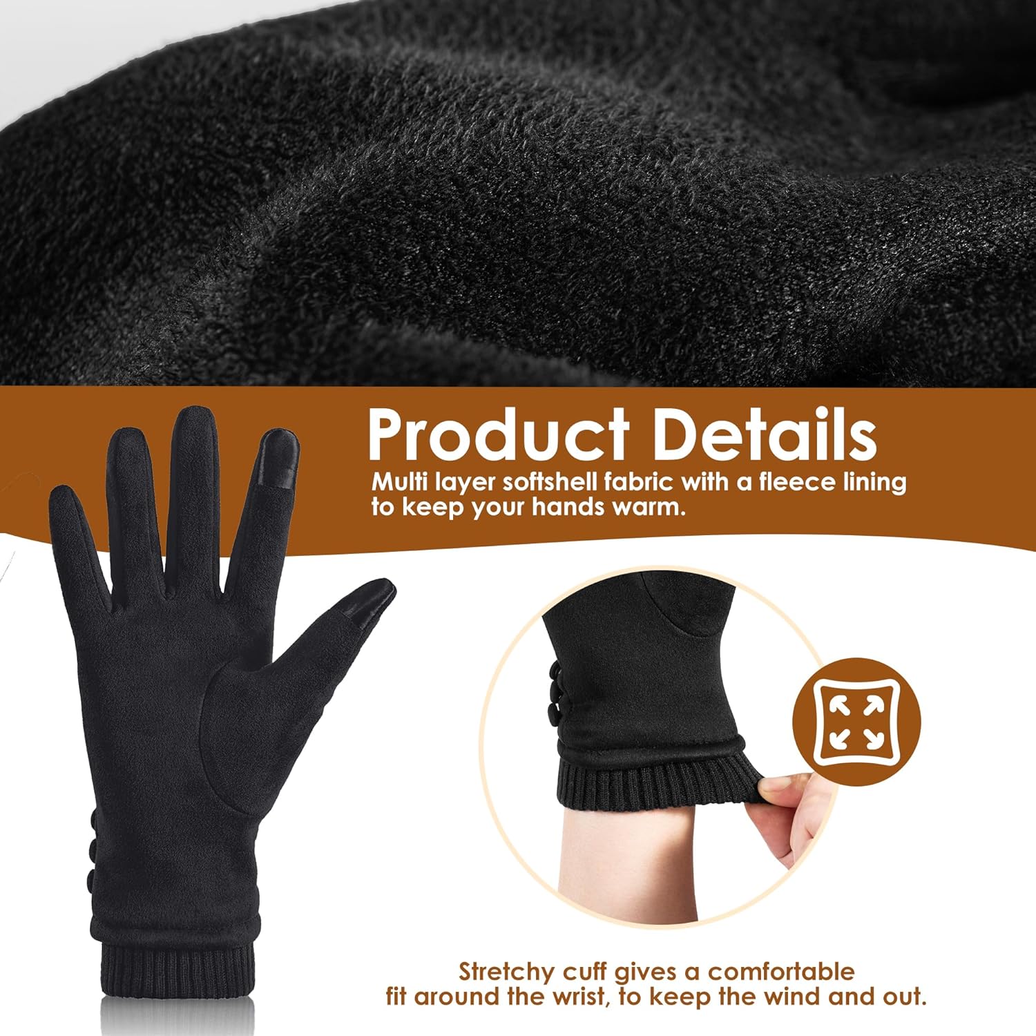 Detalle 2 de Dsane Womens Touchscreen Winter Gloves