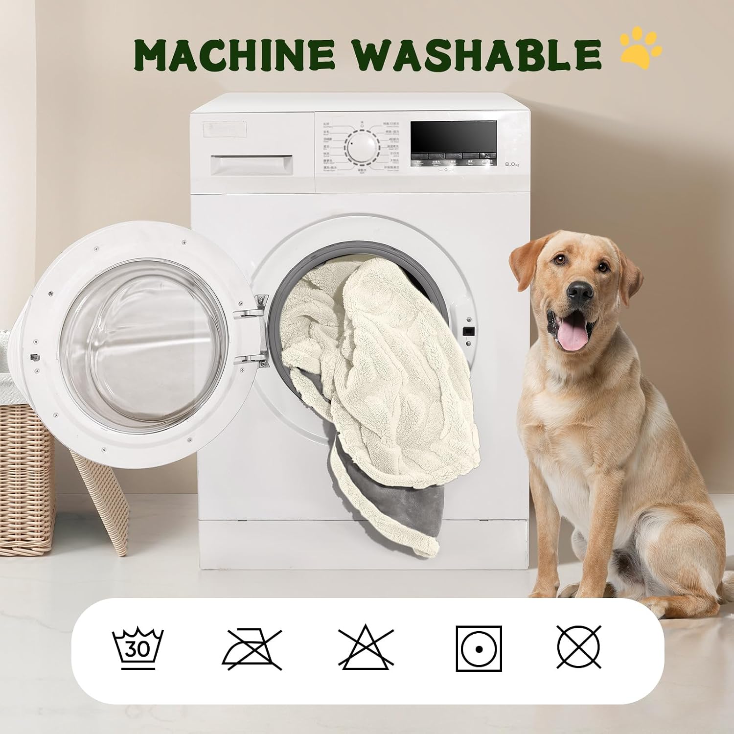 Thumbnail 4 de Baodan wasserdichte Hundedecke 100x120 cm – waschbare Fleece-Deck für Bett, Couch & Sofa, Beige