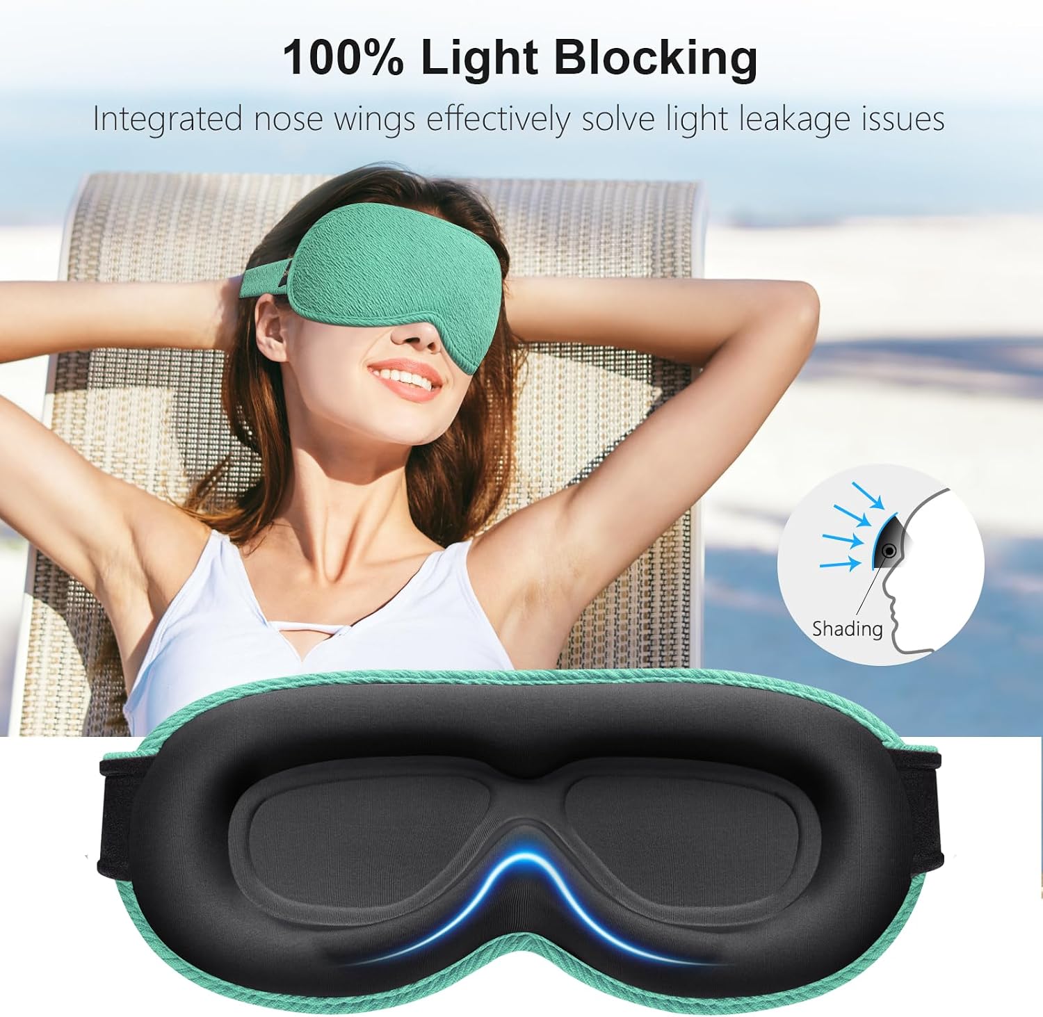 Detalle 2 de Gritin 100% Blackout Sleep Mask Cyan