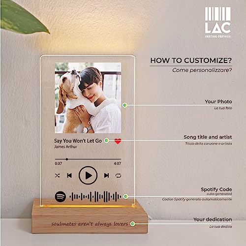 Detalle de LAC Targa Spotify Personalizzata – Stampa UV a Colori su Base LED in Legno