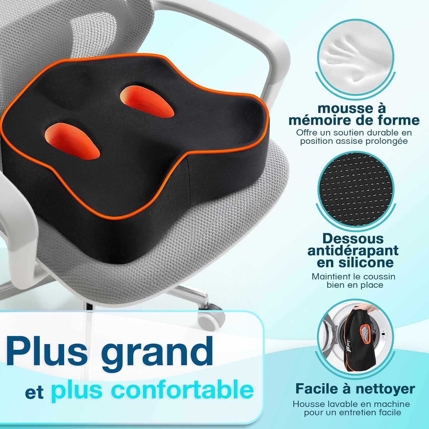 Detalle de POOTACK Coussin d’Assise: Coussin Chaise Bureau, Voiture et Maison avec Mousse Mémoire et Housse Respirante