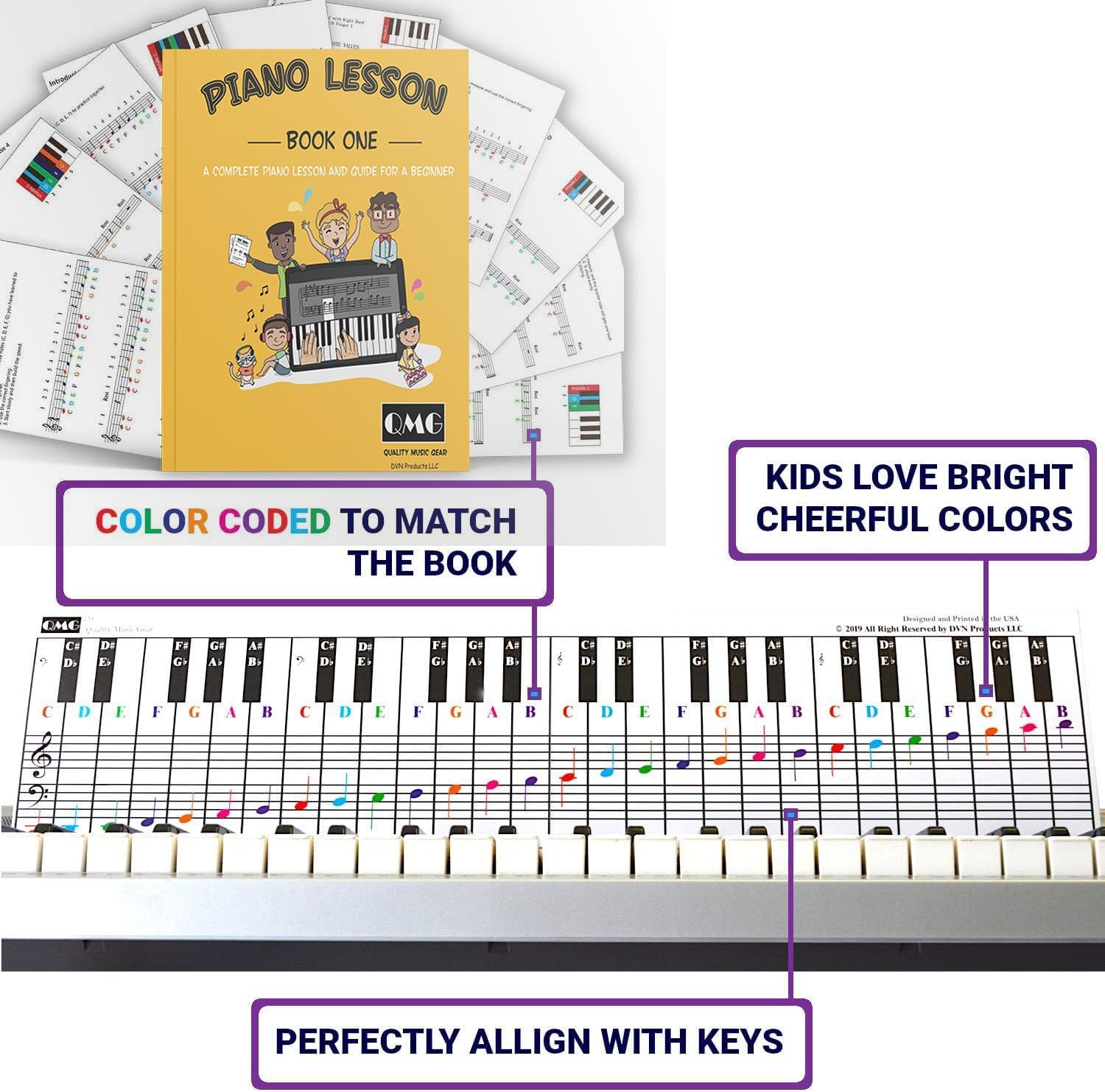 Detalle de QMG Piano note chart with 56-page lesson book