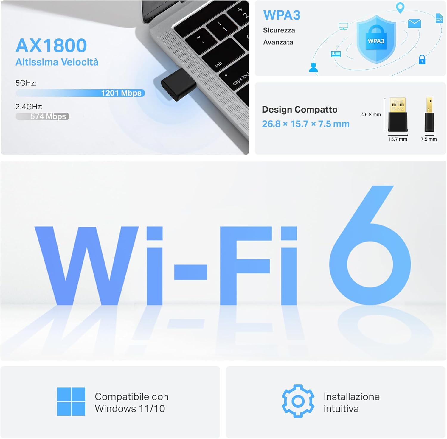 Detalle 2 de TP-Link Archer TX20U Nano Adattatore Wi‑Fi 6 1800 Mbps