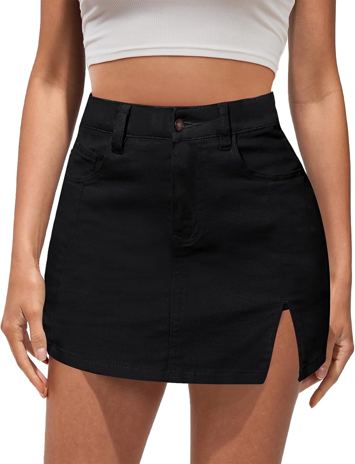 Vetinee Jean Skorts for Women: High-Waisted Stretchy Denim Skirt with Shorts