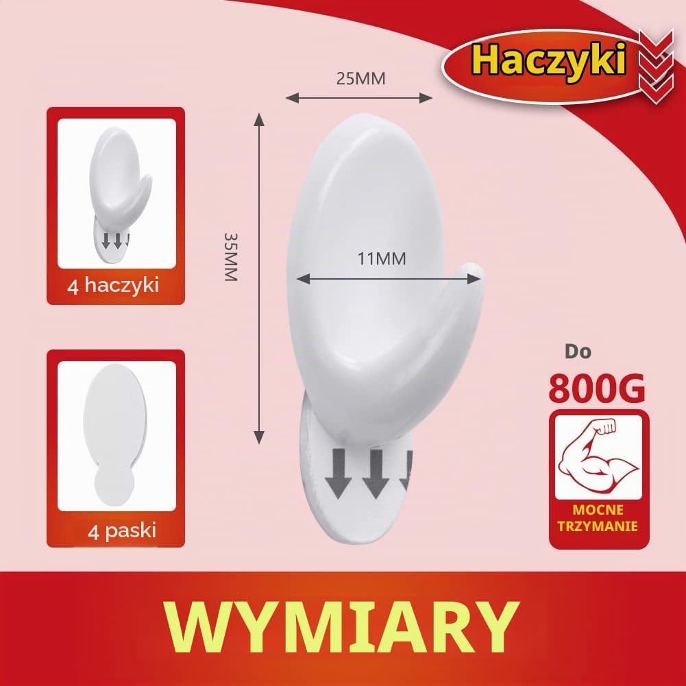 Detalle de Ainiv 1 – 8 małych haczyków samoprzylepnych z PVC, białych