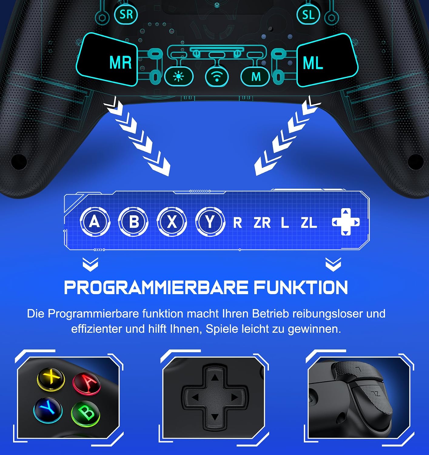 Detalle de HELLCOOL Kabellos Controller 1000 mAh für Switch