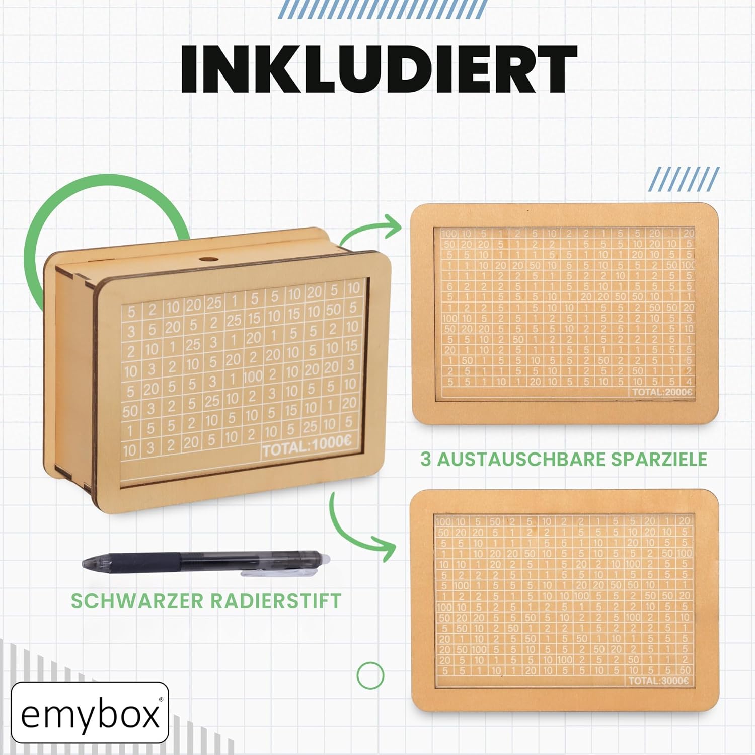 Thumbnail 2 de emybox Spardose aus Holz mit Zähler – Sparbox 18x13x7 cm, hellbraun