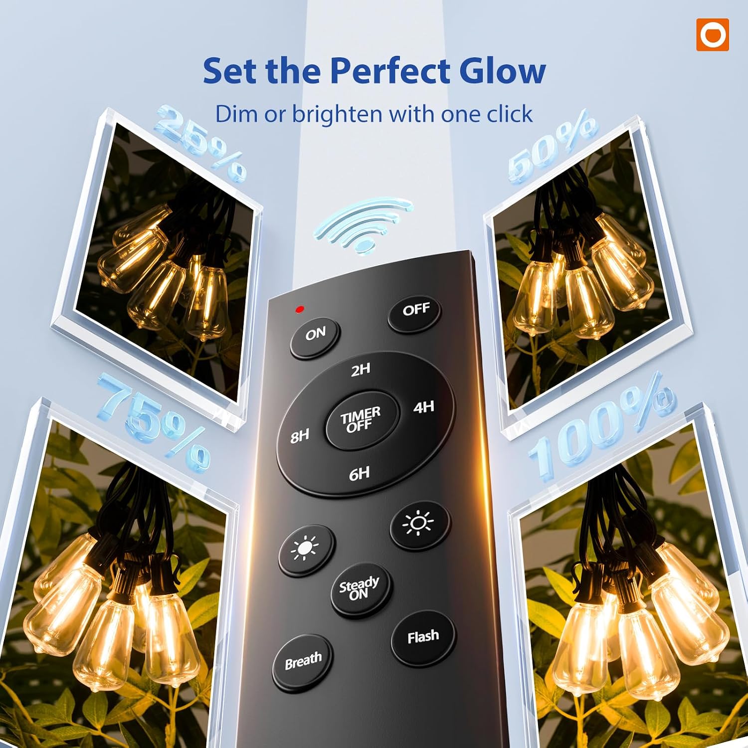 Detalle 2 de addlon 100FT Outdoor String Lights ST38 LED with Remote – Weatherproof, Dimmable, and Ready for Outdoor Gatherings