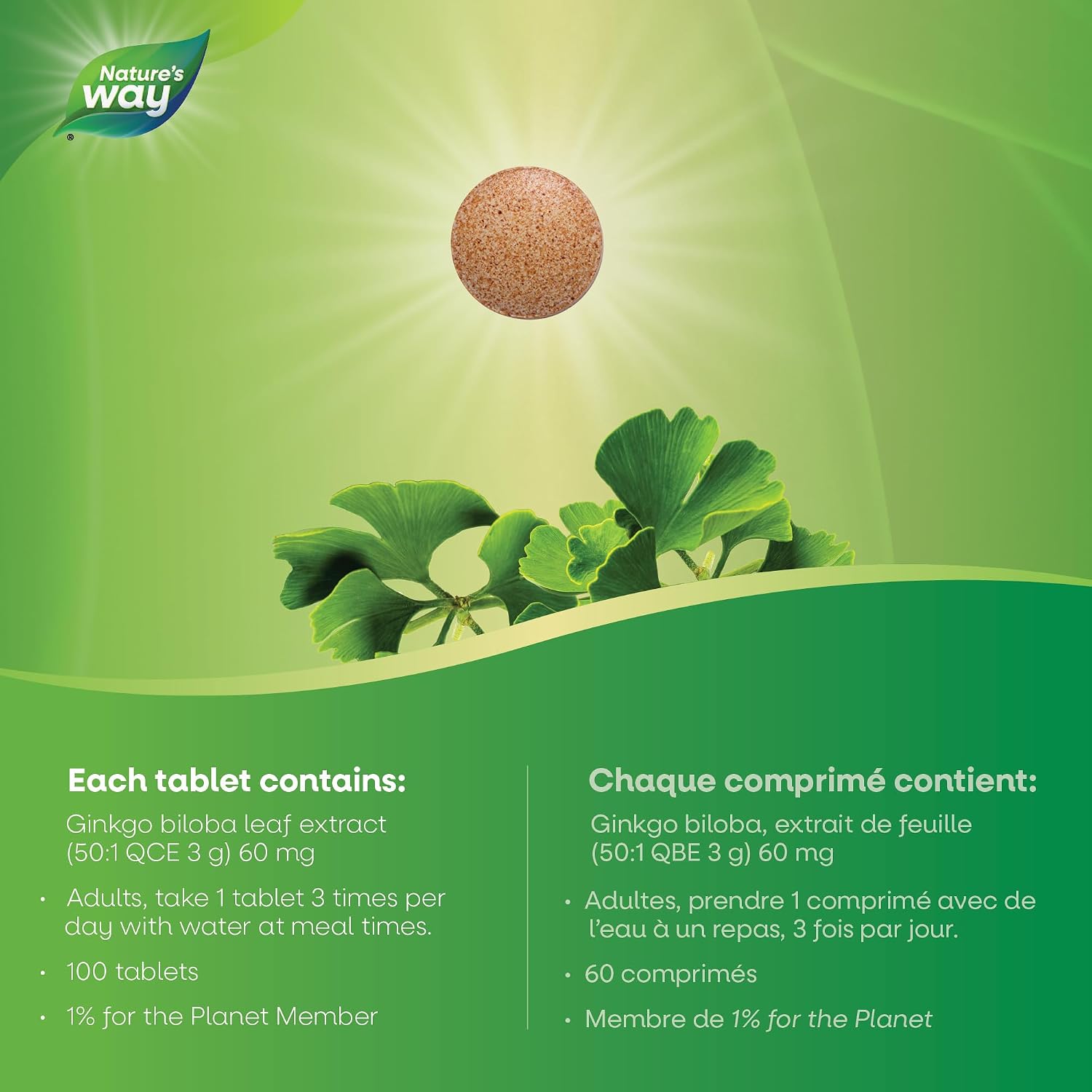 Detalle de Nature's Way Ginkgo biloba tablets 60 mg