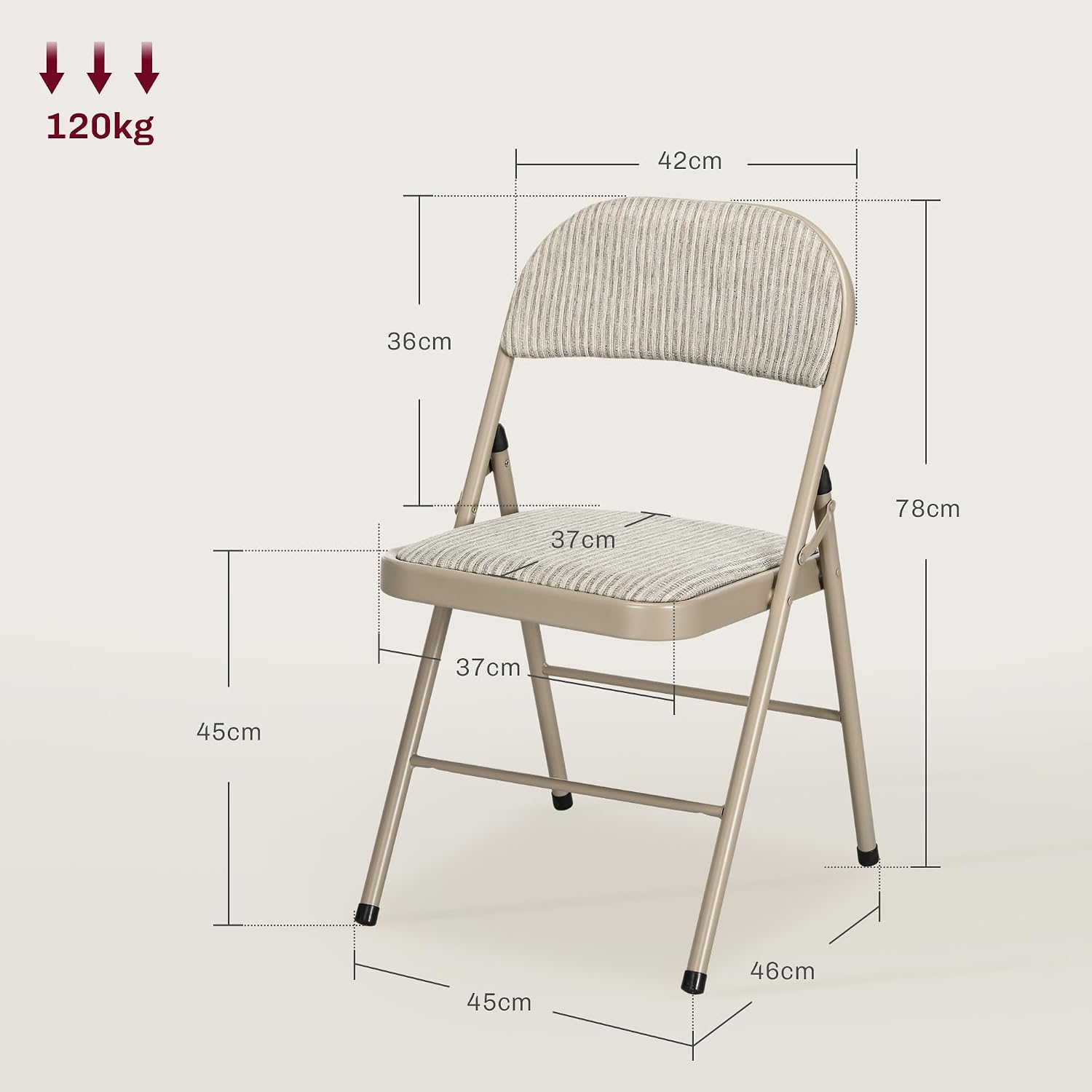 Thumbnail 2 de HOMCOM lot de 4 chaises pliantes d’intérieur en lin et acier (45 x 46 x 78 cm) – Beige