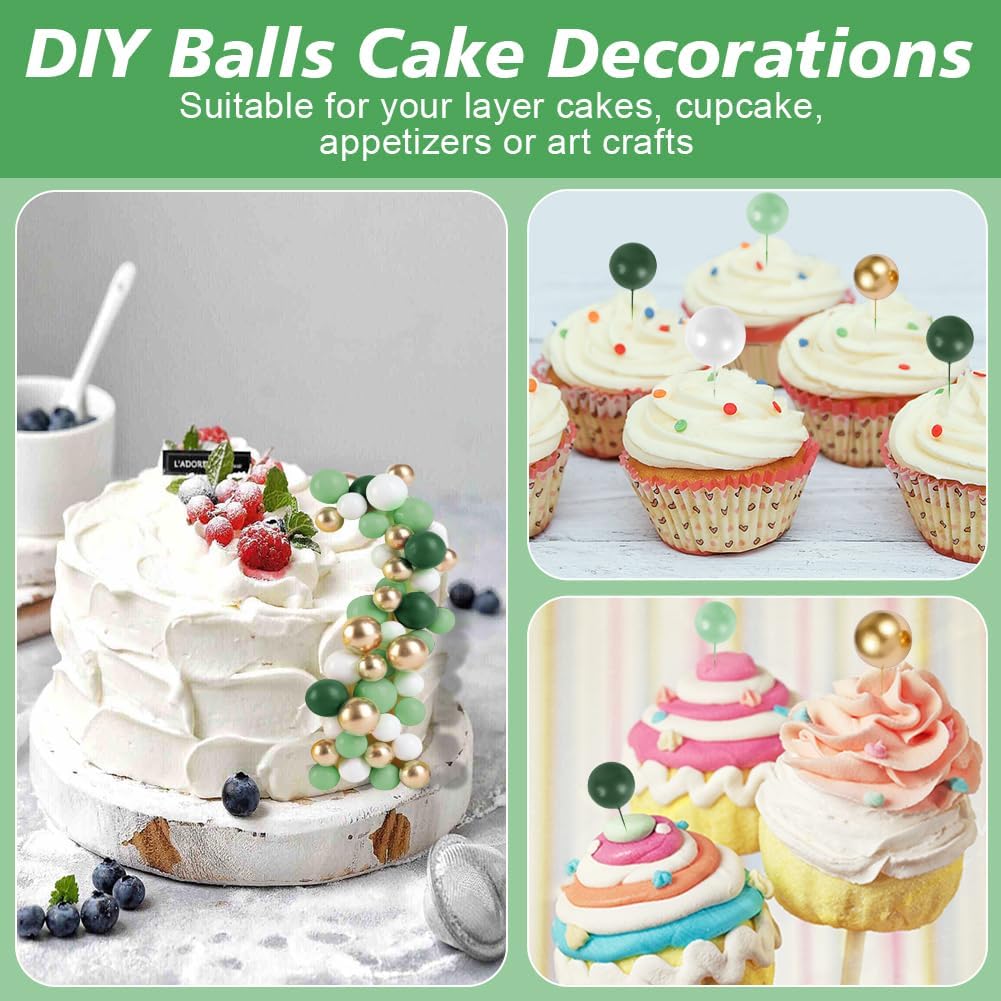 Detalle 2 de URAQT 45Pcs Green Pearl Ball Cake Topper Decorations