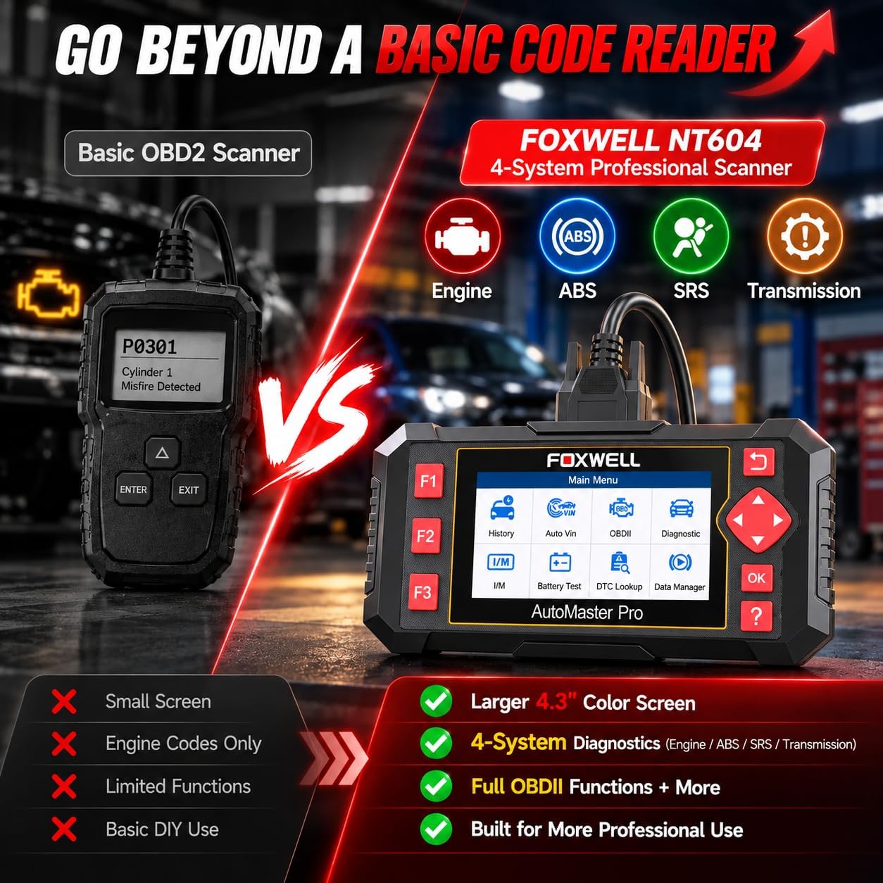 Thumbnail 1 de FOXWELL NT604 OBD2 Scanner 4‑System Diagnostic