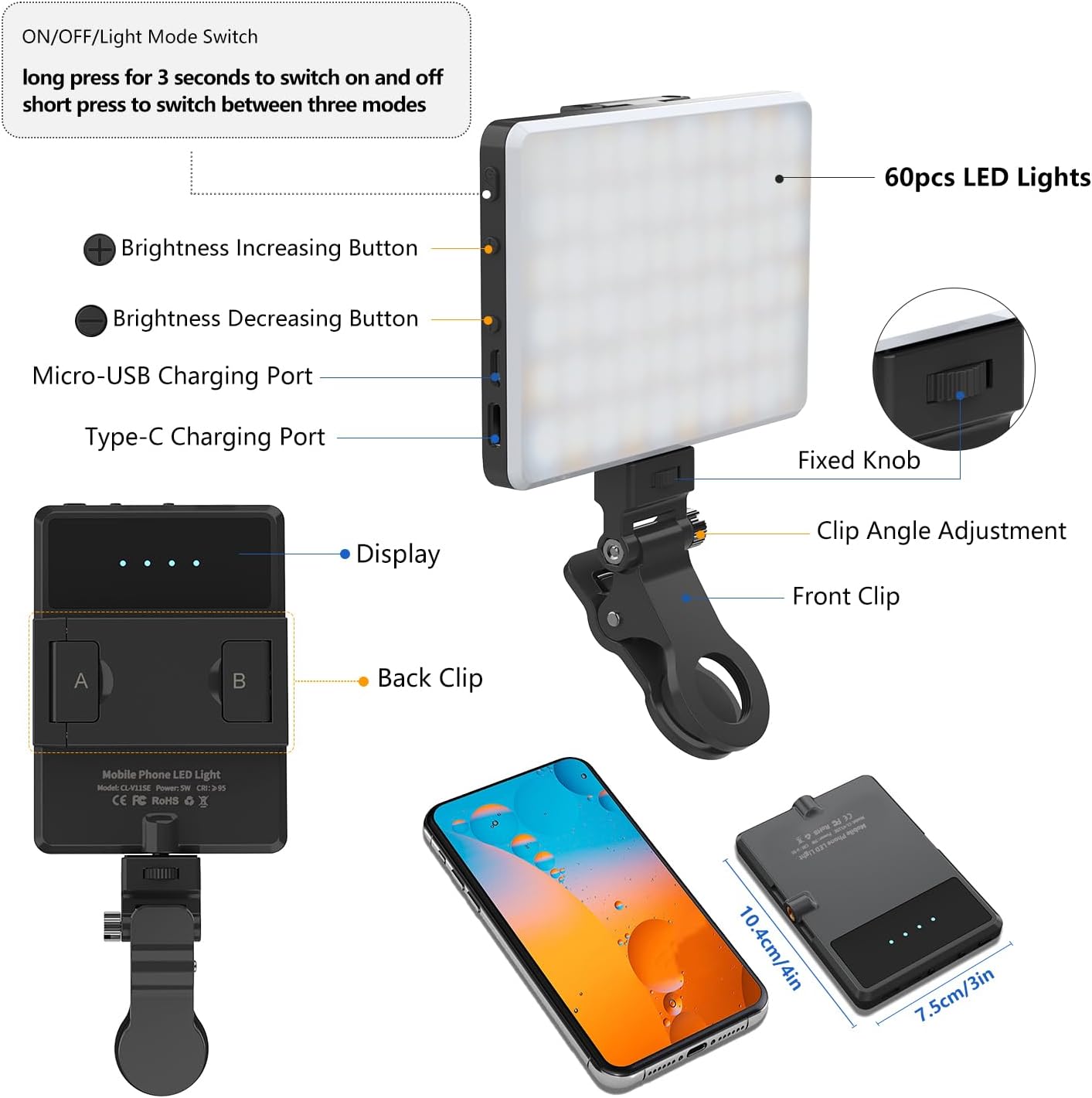 Detalle 2 de OLRPT Selfie Light 5000mAh phone clip light