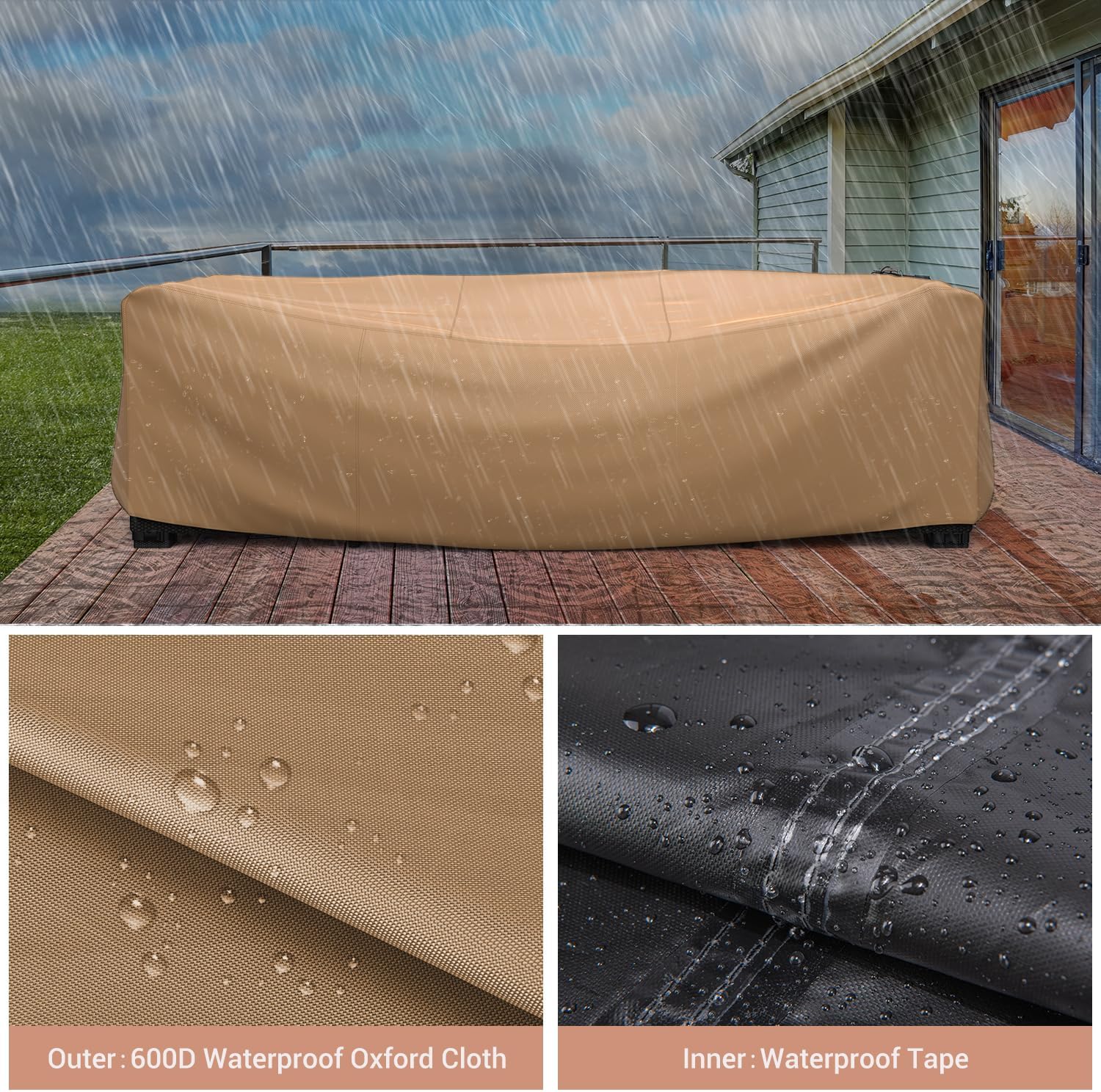 Detalle de Mrrihand Patio Furniture Cover 108"L x 82"W x 28"H
