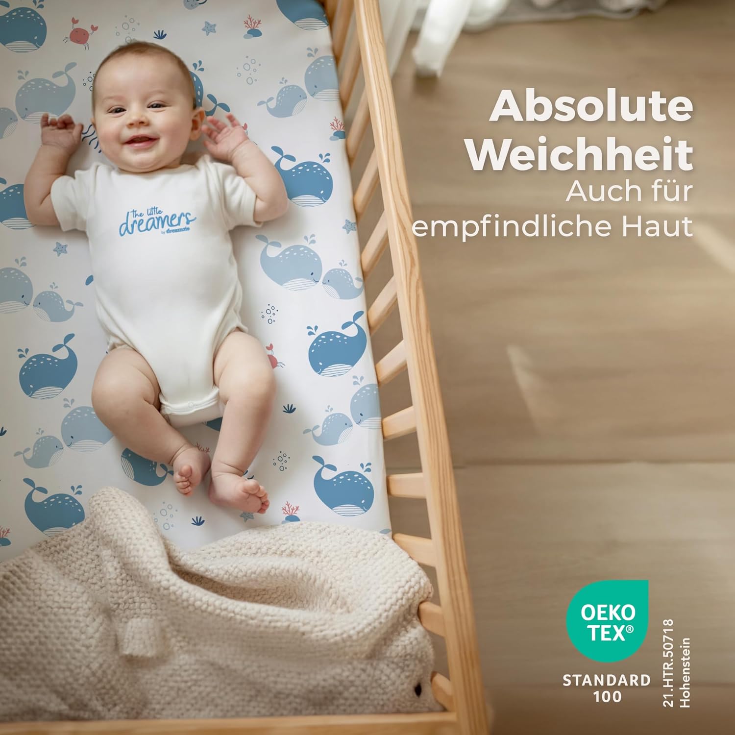 Thumbnail 5 de Dreamzie Set 2 Spannbettlaken Kinderwagen + 1 Matratzenschoner Babybett (55x90 cm) – 100% Baumwolle, wasserdicht