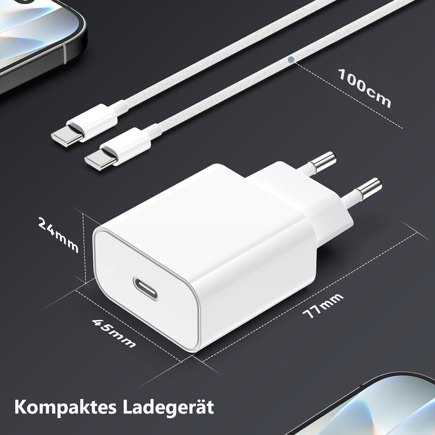 Thumbnail 6 de 25W USB C Schnellladegerät mit Kabel 1 m