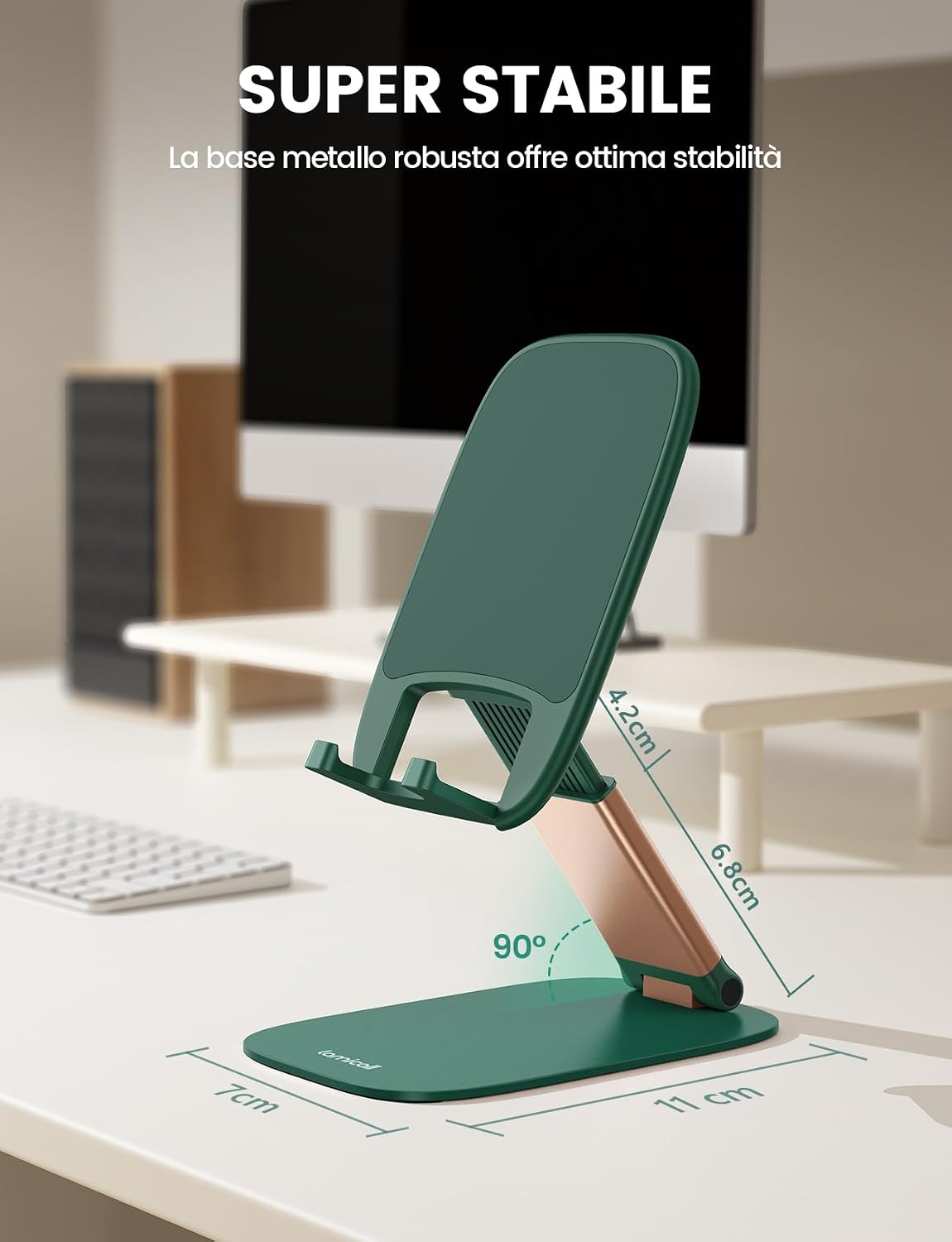 Detalle de Lamicall Supporto Telefono Scrivania Pieghevole – Ultrasottile 15 mm, Base Metallica e Angolazione Regolabile