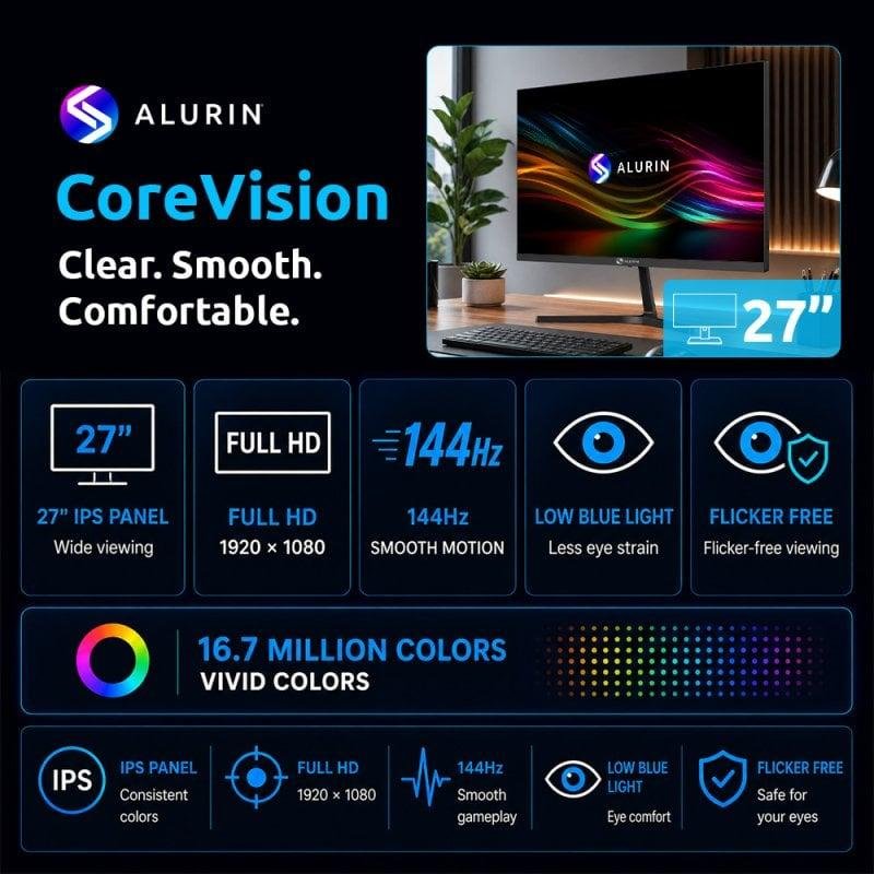 Thumbnail 3 de Monitor Alurin CoreVision 27" Full HD IPS 144 Hz 1 ms Adaptive Sync