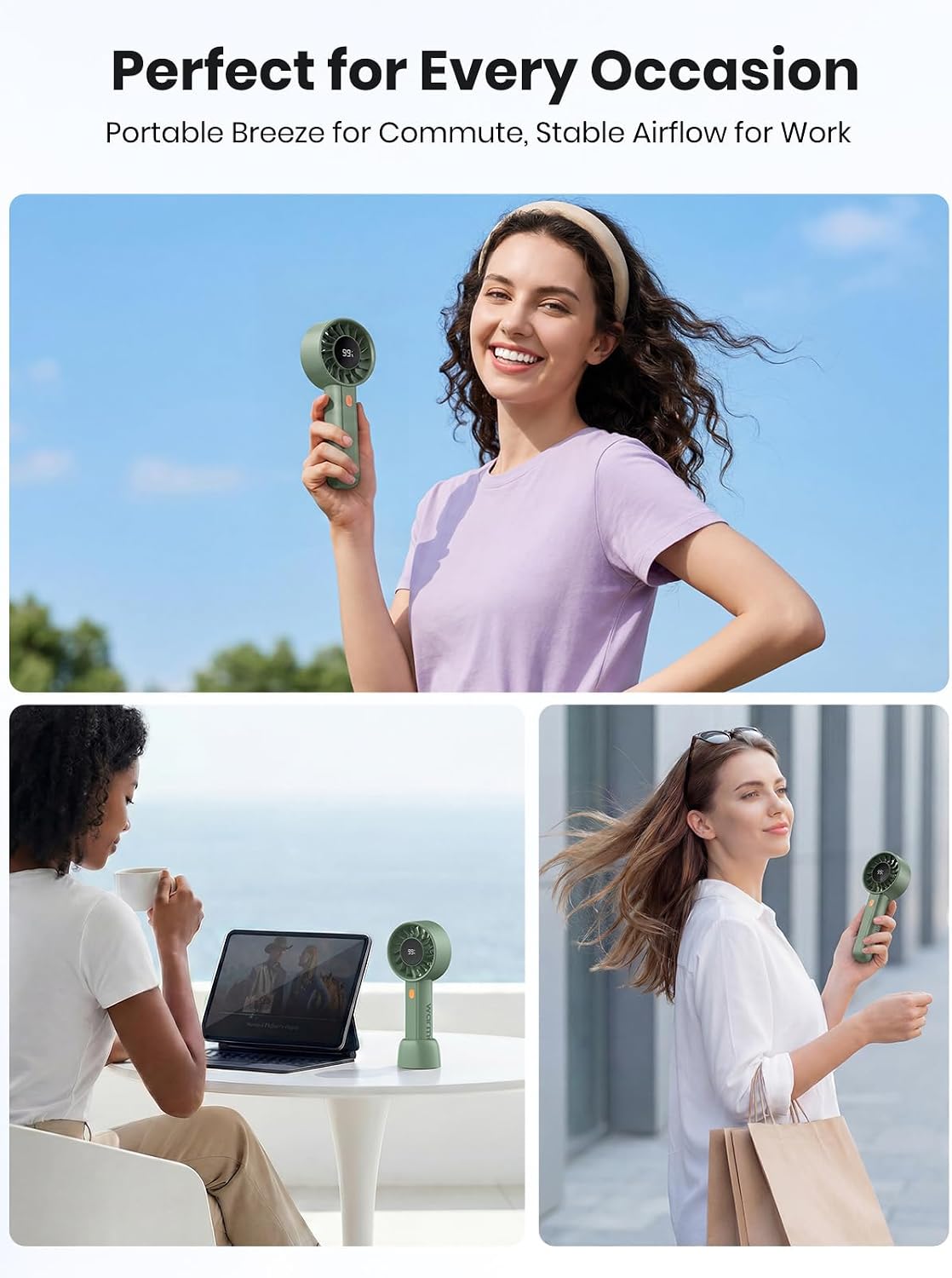 Thumbnail 6 de Warmco Portable Handheld Turbo Fan 5000mAh – 4-Speed, Base & Lanyard, LED Display, USB Rechargeable