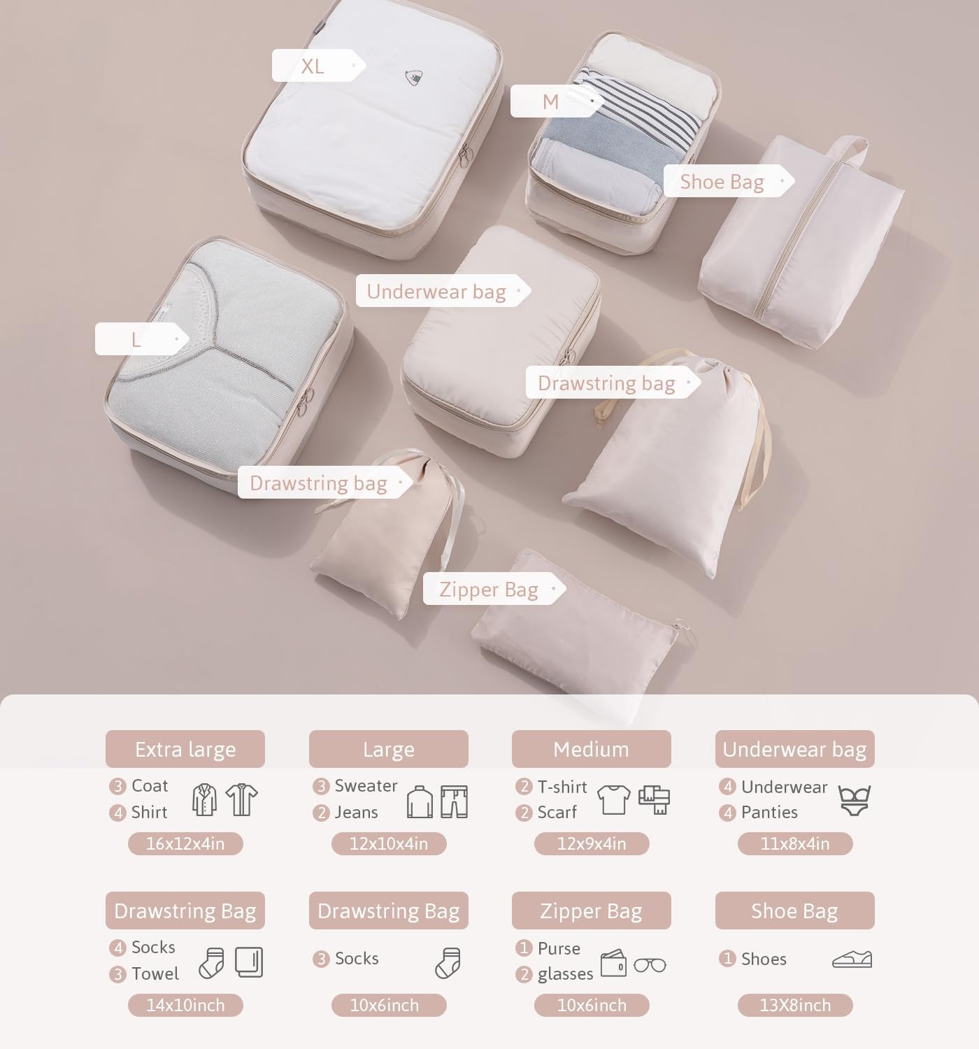 Thumbnail 5 de Meowoo 8Pcs Packing Cubes Set for Suitcases